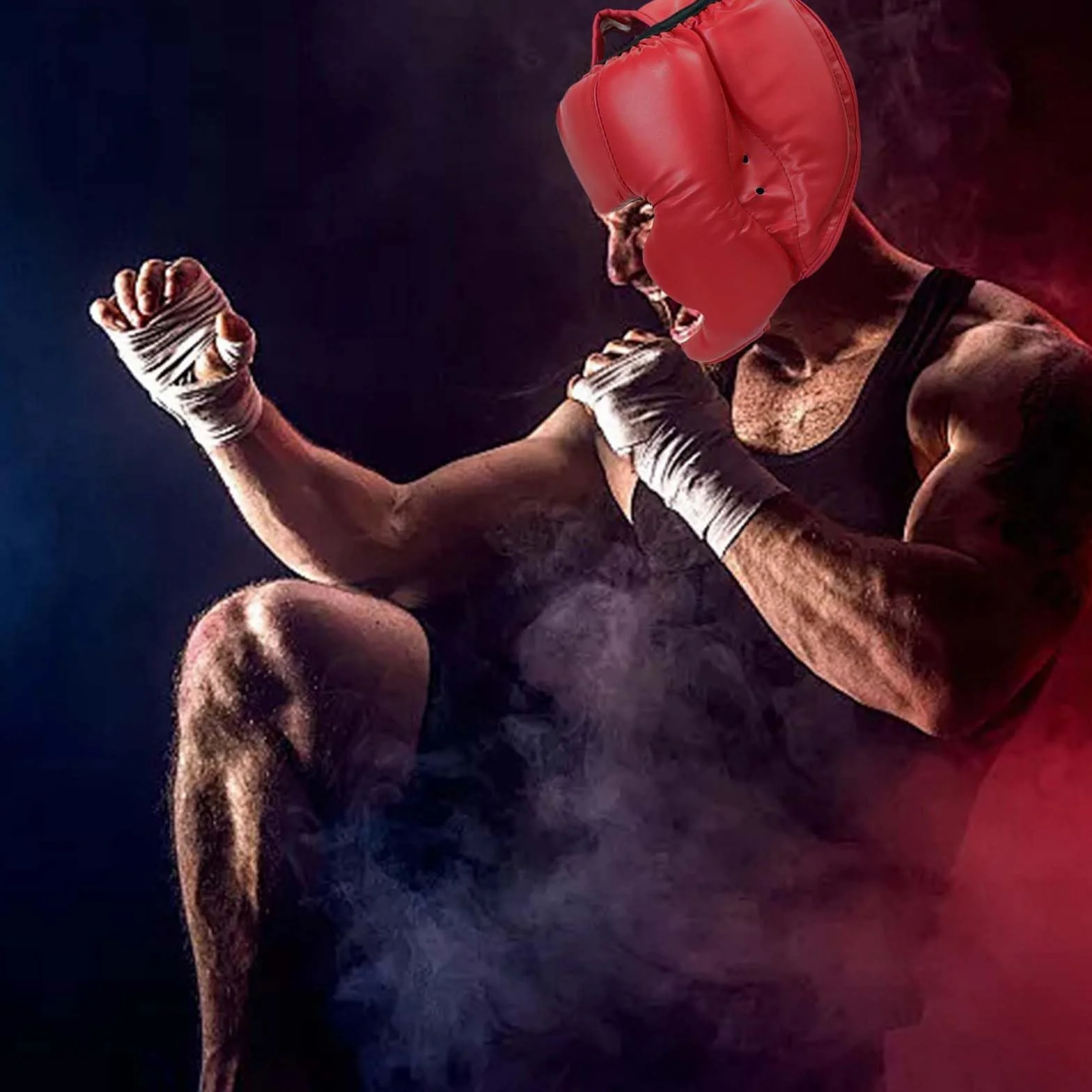 Casque de boxe pour sparring, protection tête kickboxing karaté rouge