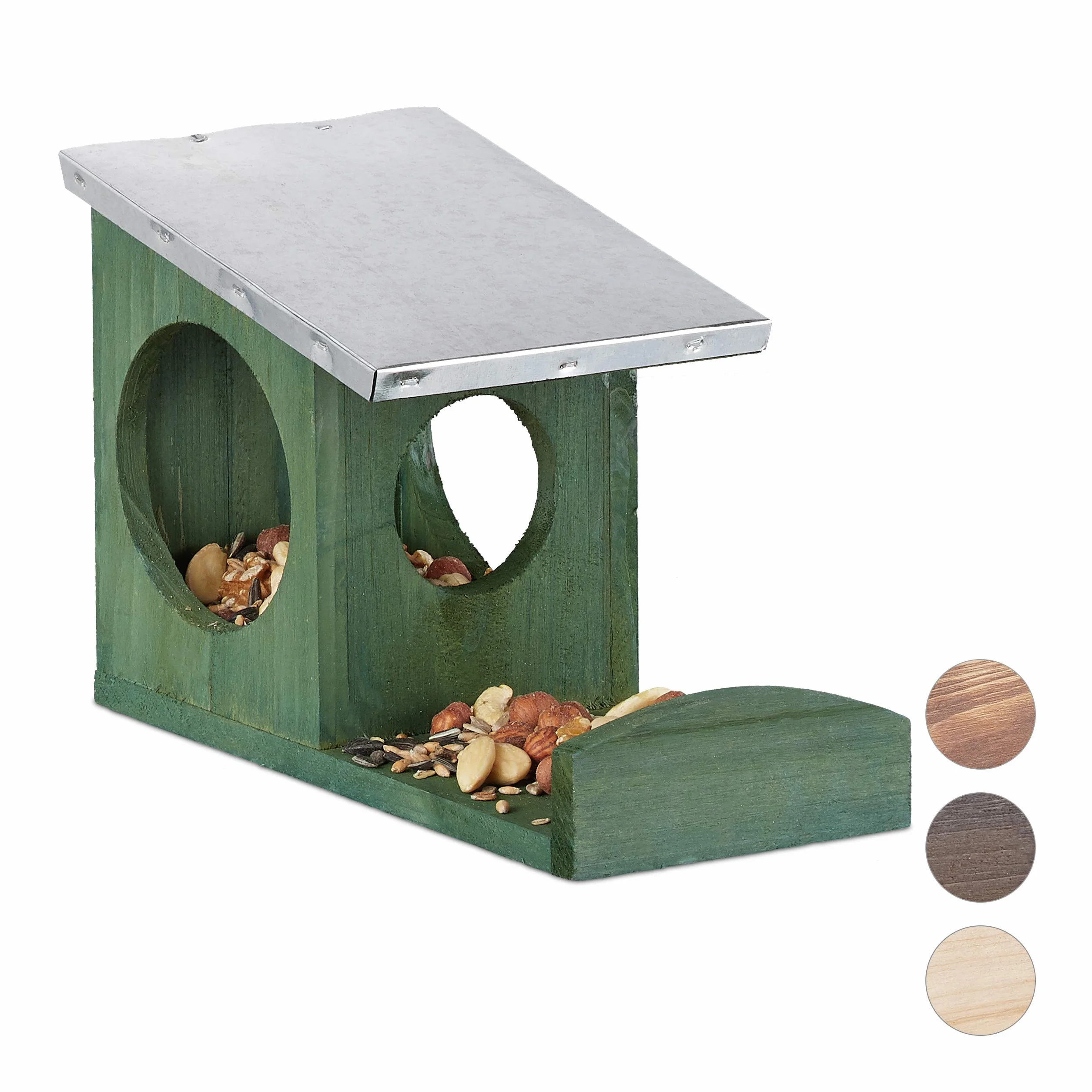 Relaxdays Mangeoire pour écureuils Hotte en Bois Toit métallique étanche Vert foncé