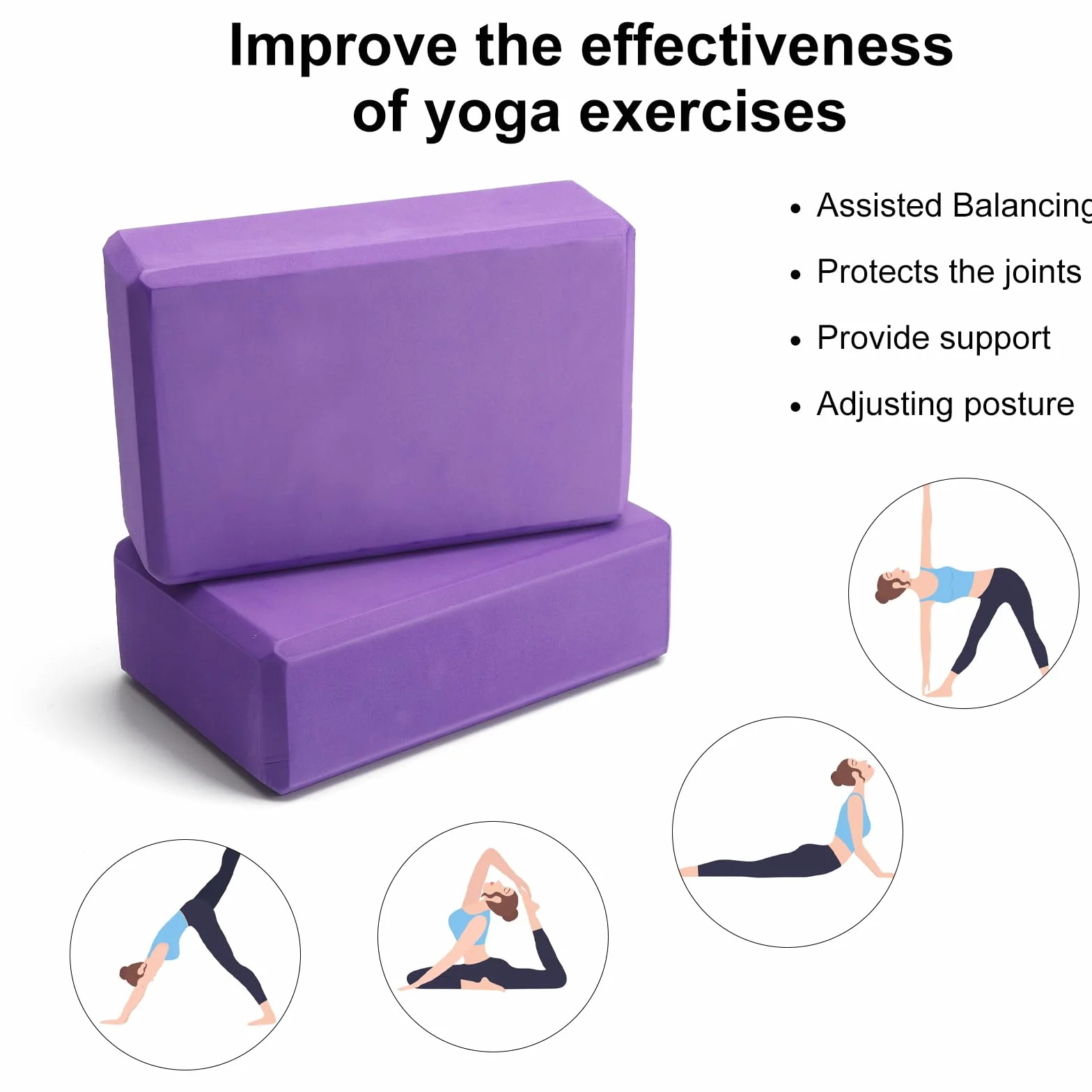 Lot de 2 blocs de yoga en mousse EVA haute densité, antidérapants, légers, adaptés pour le yoga, Pilates, fitness, unisexe (violet, 1)