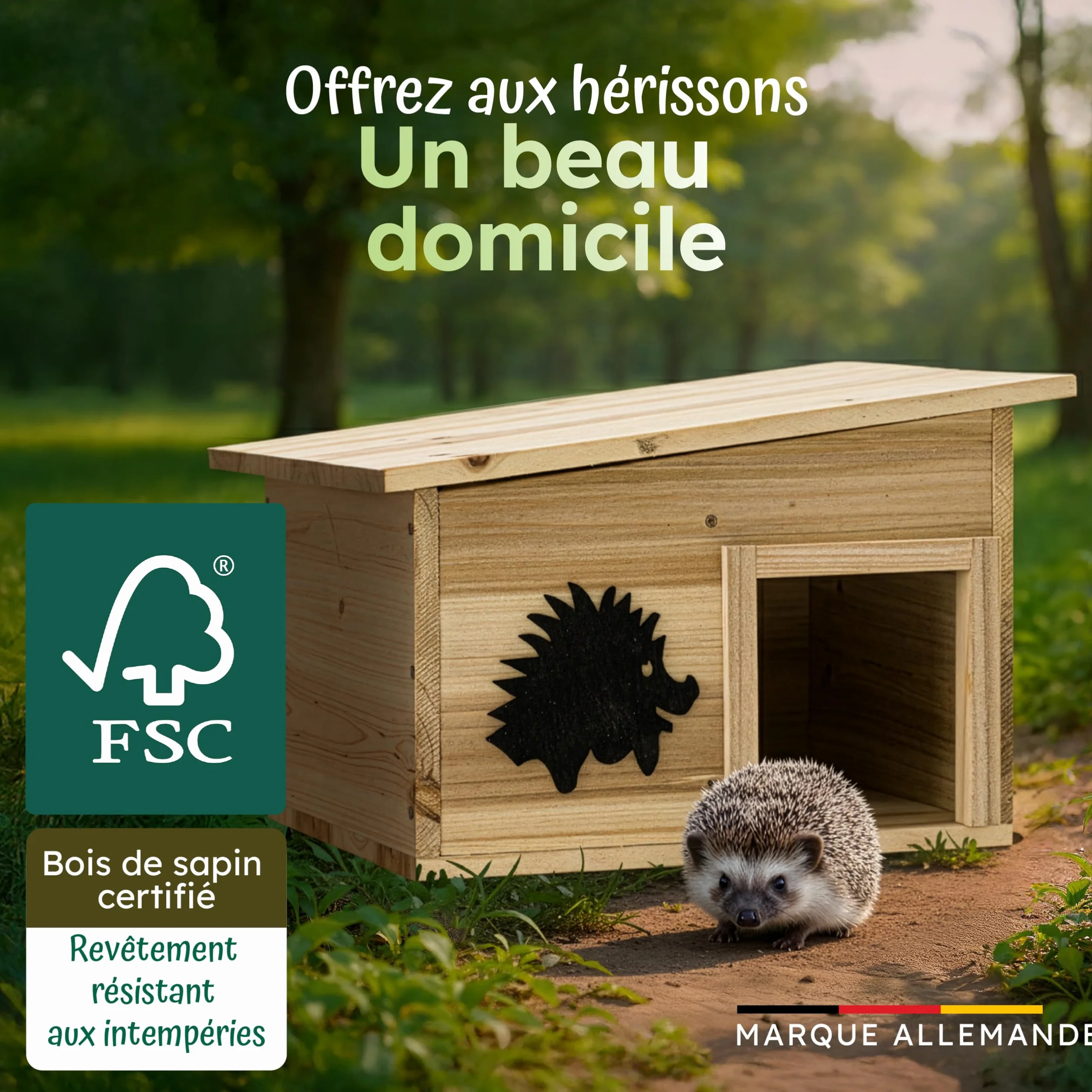 Moorland Cabane Hérisson Bois FSC 32×26 cm Extérieur Fond Toit Amovible Modèle IH7