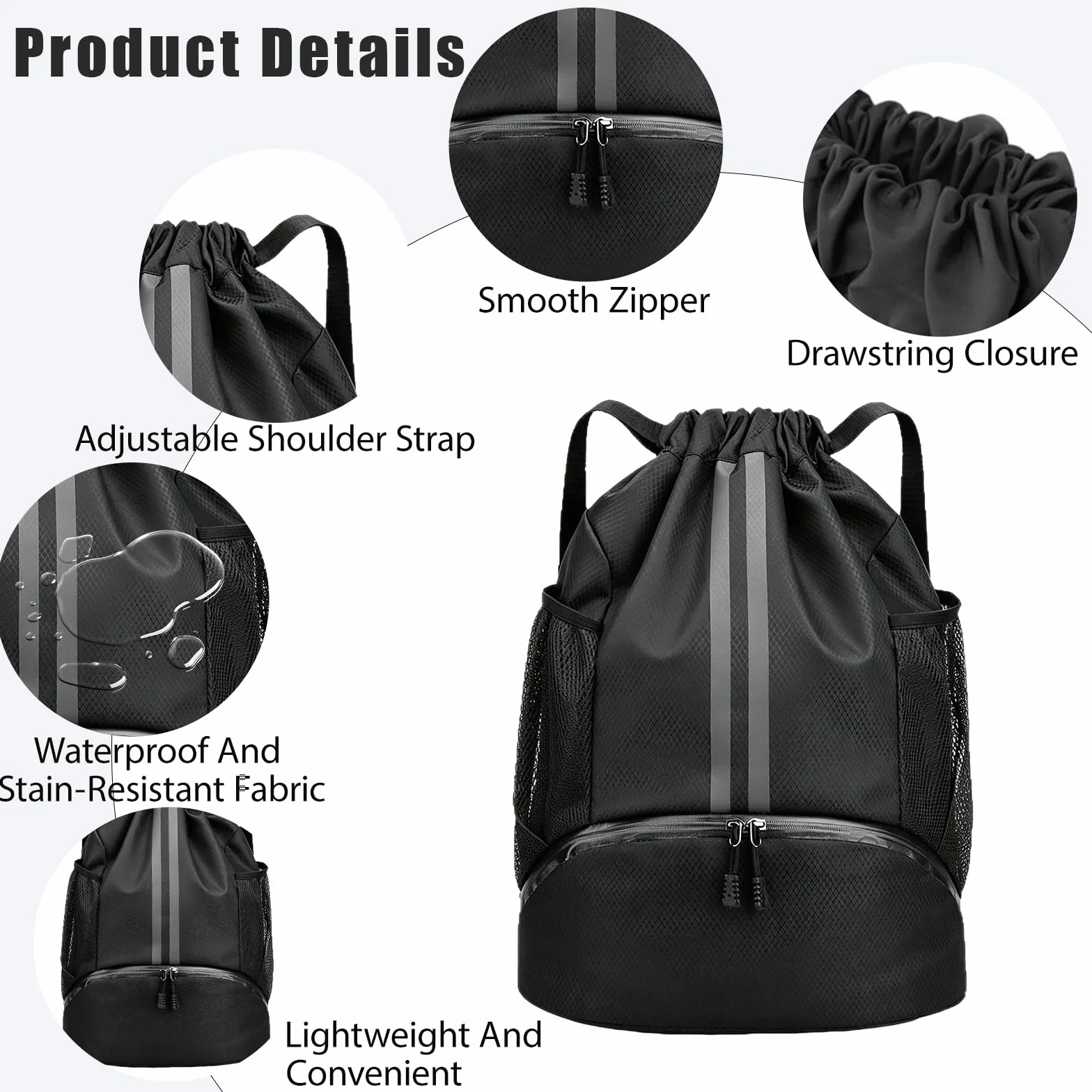 Sac de sport avec compartiment à chaussures, sac de gym à cordon, sac à dos de sport imperméable pour femmes et hommes, sac de sport pour hommes, idéal pour le sport, le fitness, la randonnée