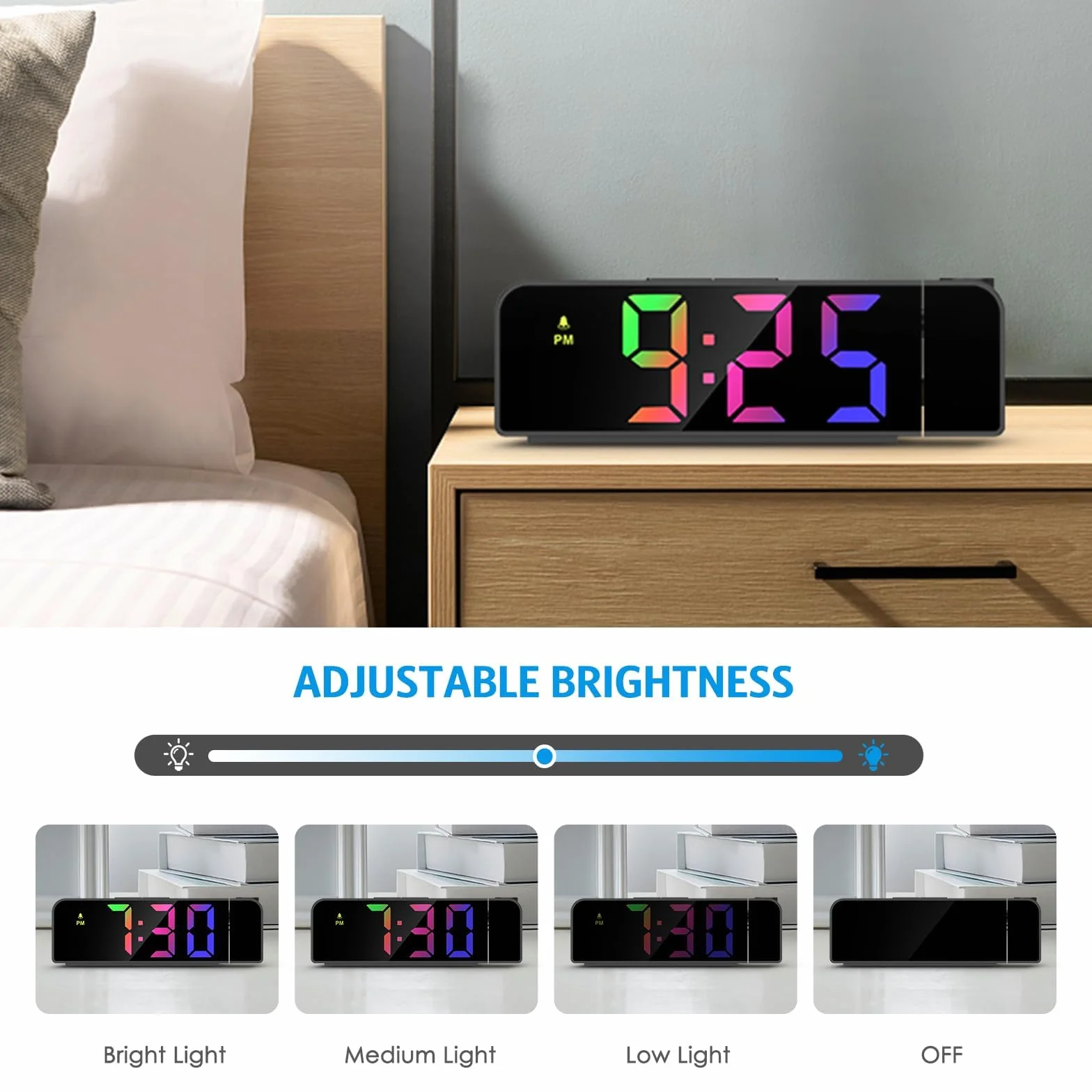 Réveil numérique à projection avec variateur d'intensité pour chambre à coucher