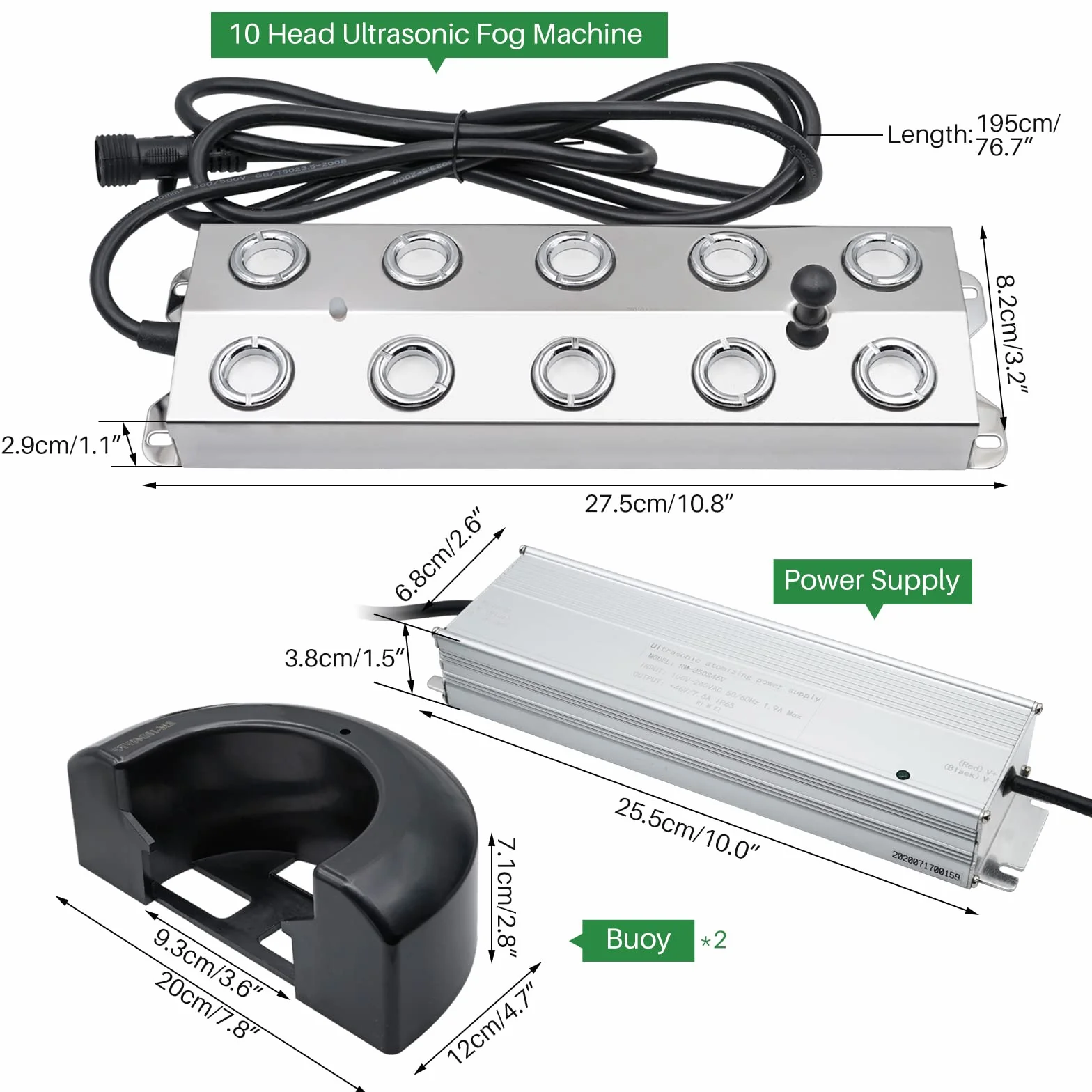 Fabricant de Brouillard 10 Têtes 7L/H 350W Nébuliseur Ultrasons Brumisateur Générateur de Brouillard pour Fontaine Étang Aquarium Jardin Halloween