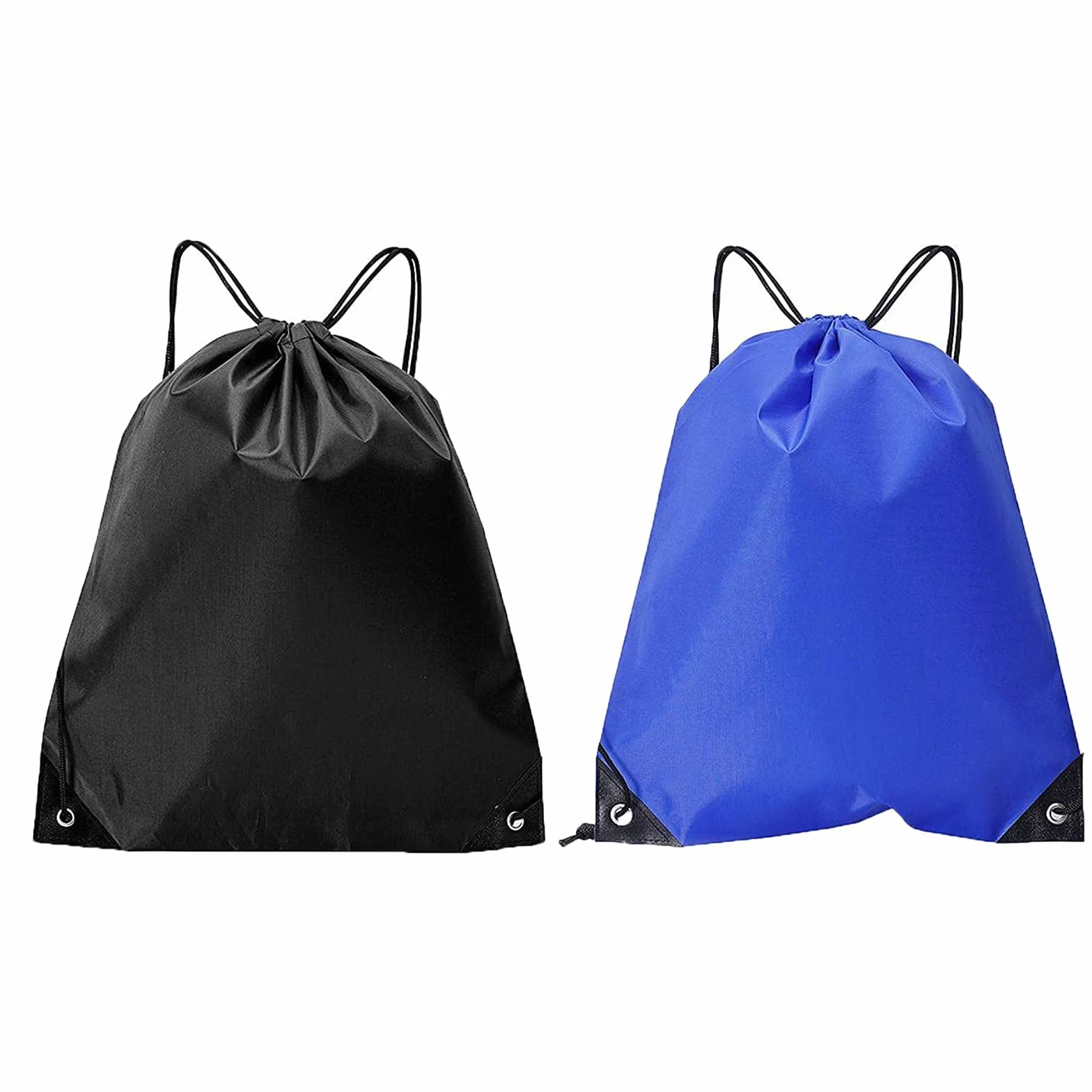 2 pièces Sac à dos à cordons en PE, sac à cordons, sac de sport/natation/voyage/sport, idéal pour les sorties scolaires et autres activités (noir/bleu)