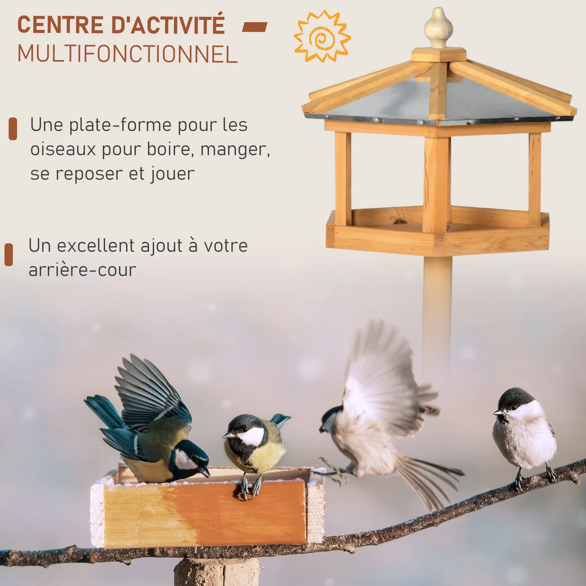 HOMCOM Mangeoire pour Oiseaux Sauvages sur Pied en Bois 113 cm