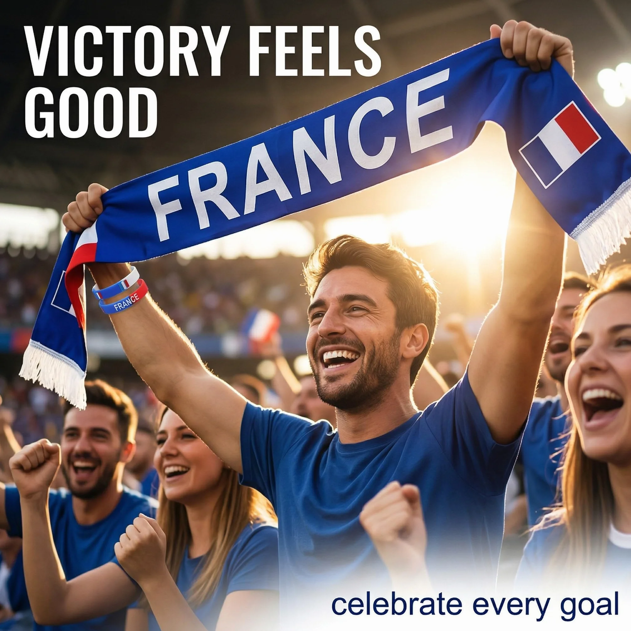 Écharpe de Supporter avec 2 Bracelets en Silicone, Kit Accessoire Bleu Blanc Rouge pour Match de Football et Rugby, Idée Cadeau pour Supporters Homme et Enfant