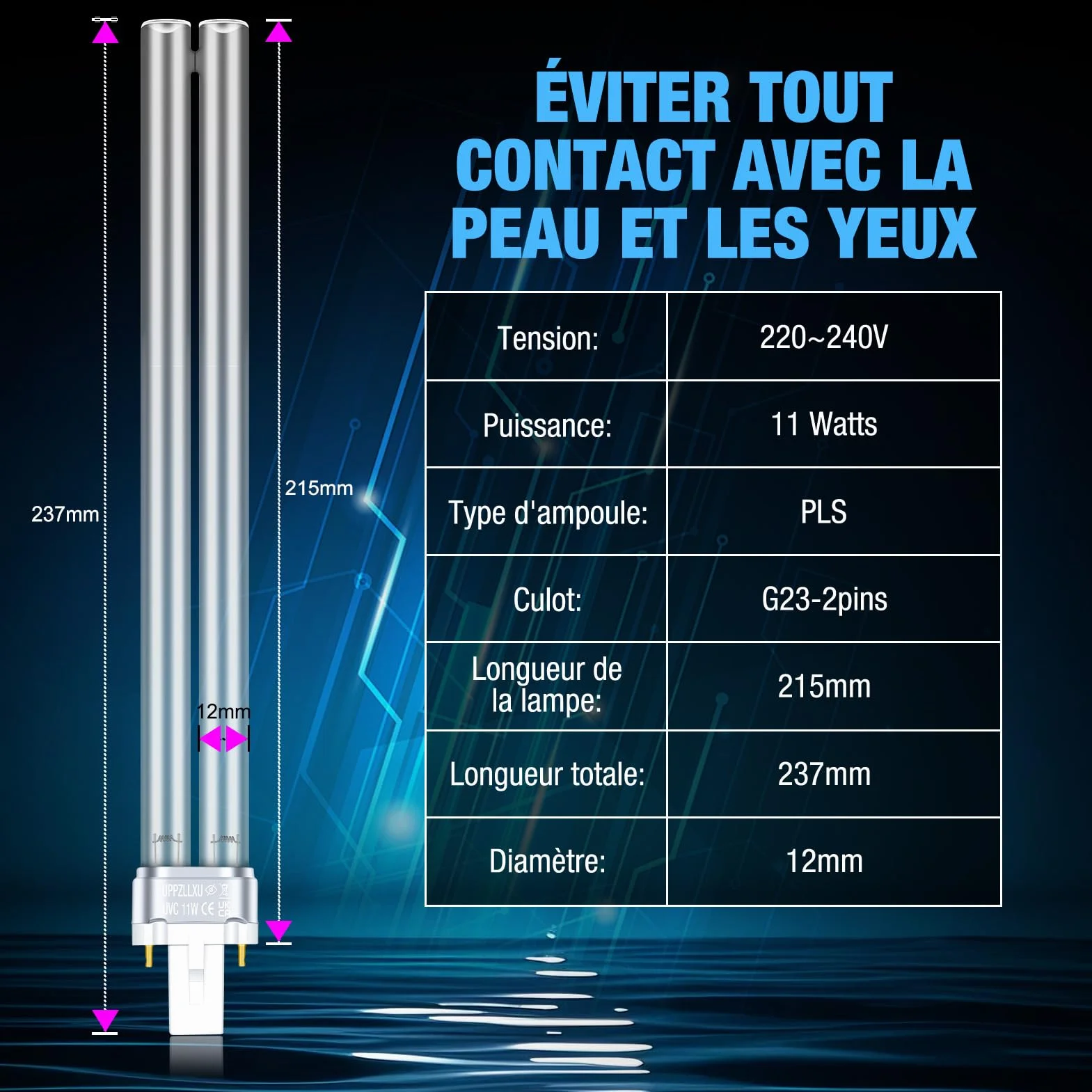 Ampoule UVC G23 PLS 11W Ballast Inductif pour Clarificateur Bassin Filtre UVC Lot de 2