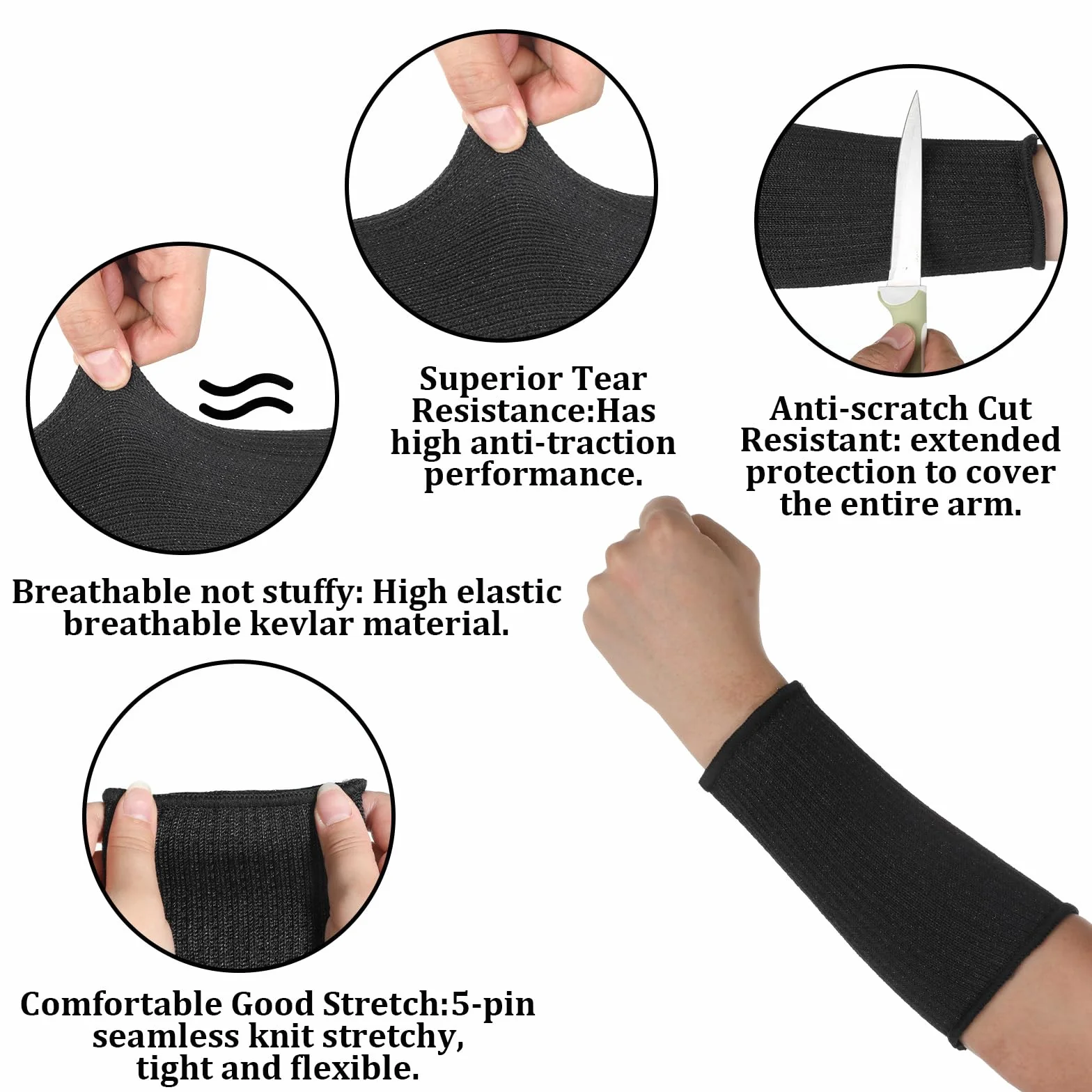 Lot de 2 paires de manchons de protection résistants aux coupures de niveau 5 pour les bras de chien - Manchons de protection pour avant-bras - Pour le travail, le jardinage, la cuisine et la