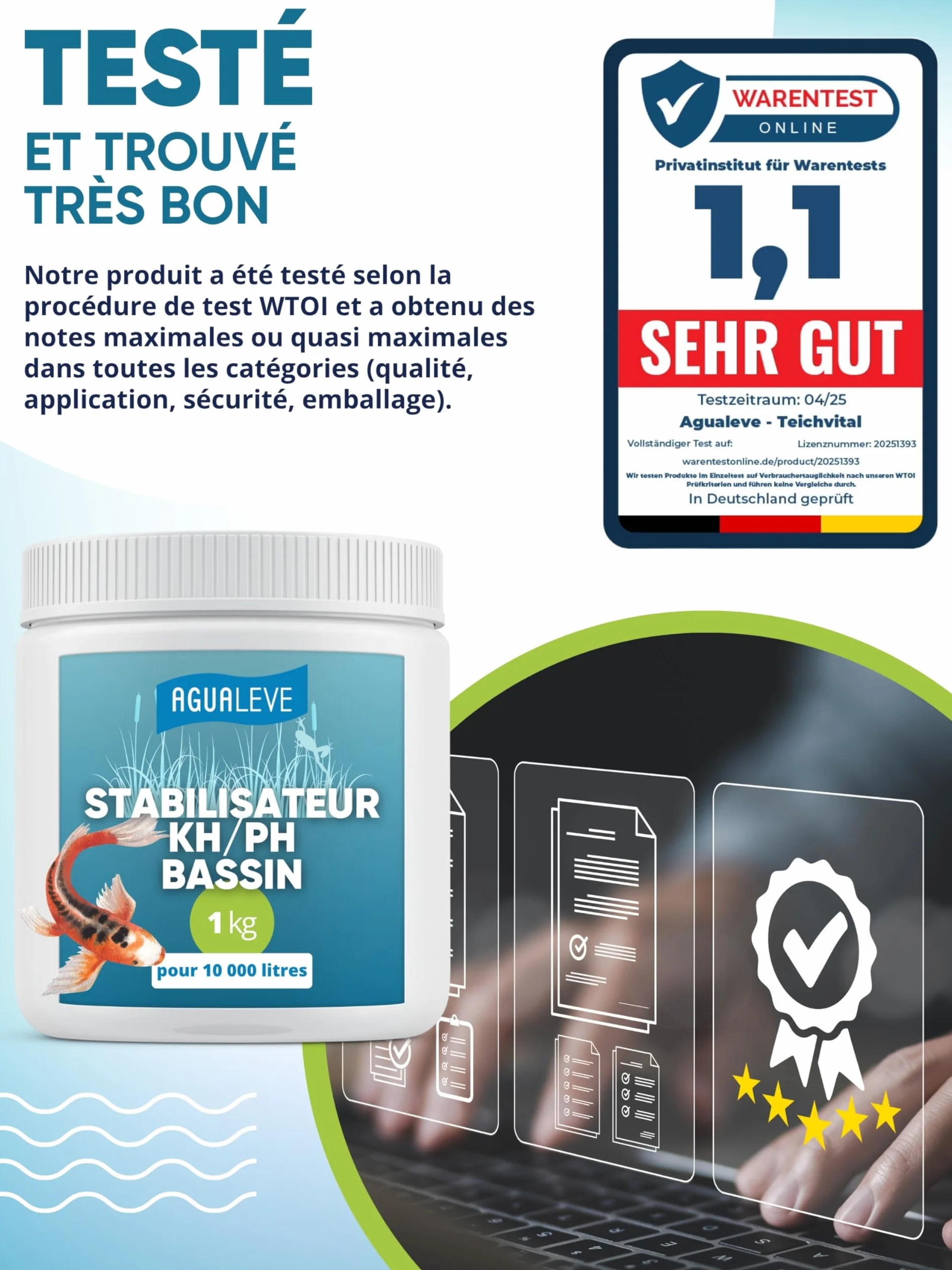 AGUALEVE® Teichvital 1,0 kg | Revitalisant pour étangs à poissons | Microgranules BIO3 | Fabriqué en Allemagne | Pour 25 000 l