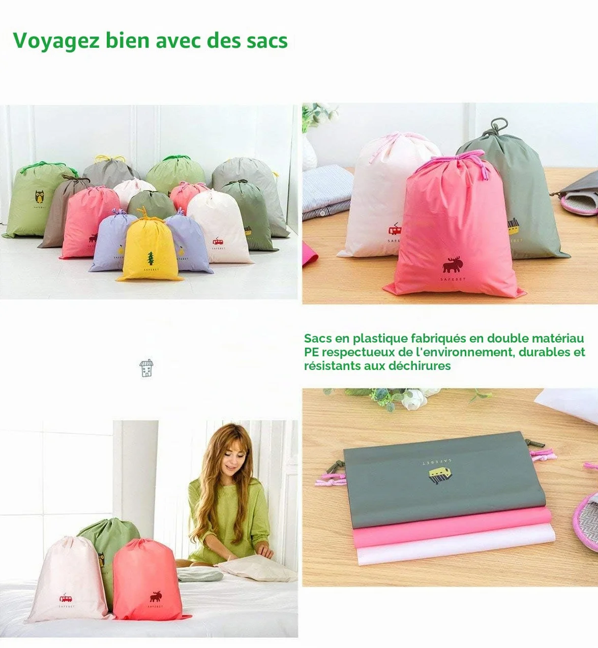 Creativee Lot de sacs de rangement étanche avec cordon de serrage, pour la gym, le sport, la natation, pour transporter le nécessaire de voyage, vêtements, lessive, trousse de toilette