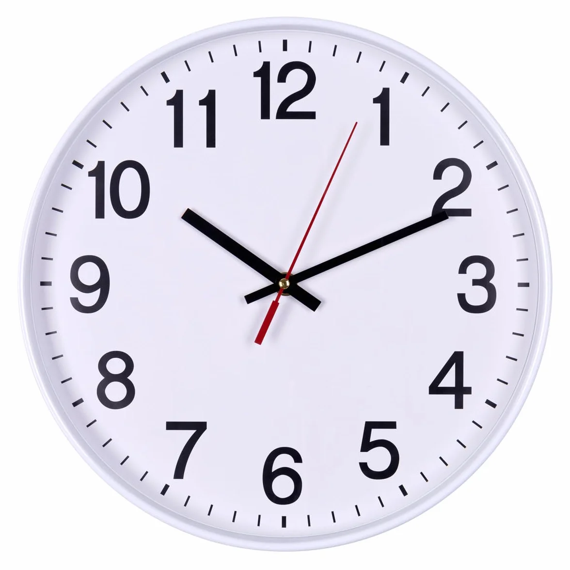 Horloge murale en plastique 30 cm chiffres arabes silencieuse à quartz analogique moderne ronde décorative