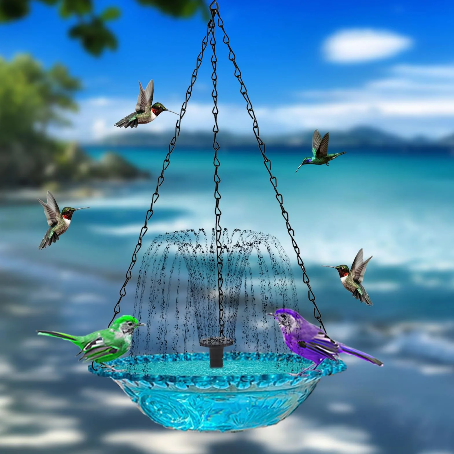 Fontaine Solaire pour Bain d'Oiseaux, Cascade Suspendue Jardin, Pompe à Eau Solaire Bol Décoration