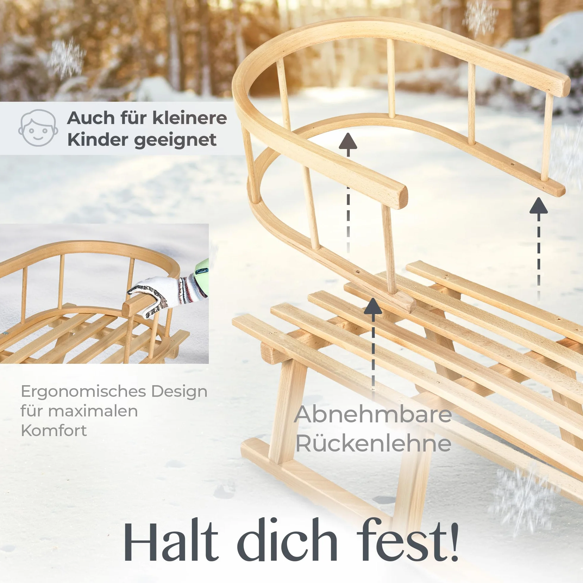 BambiniWelt by Rafael K. Davoser Luge en bois pour enfant avec dossier 90 cm