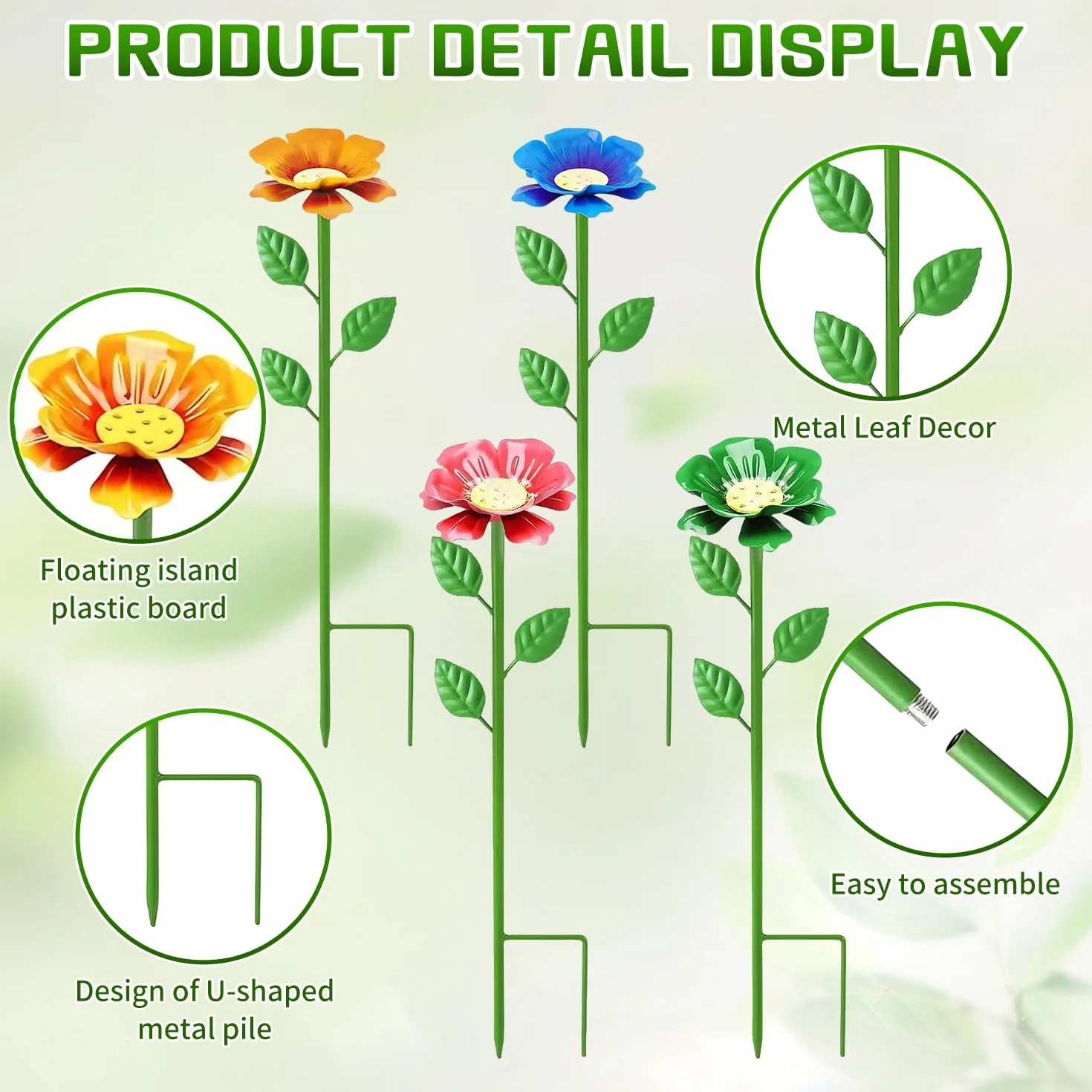 Lot de 4 Abreuvoir à Abeilles Métal – Abreuvoir à Insectes Hauteur Réglable, Station d'eau Design Fleur pour Jardin, 63cm