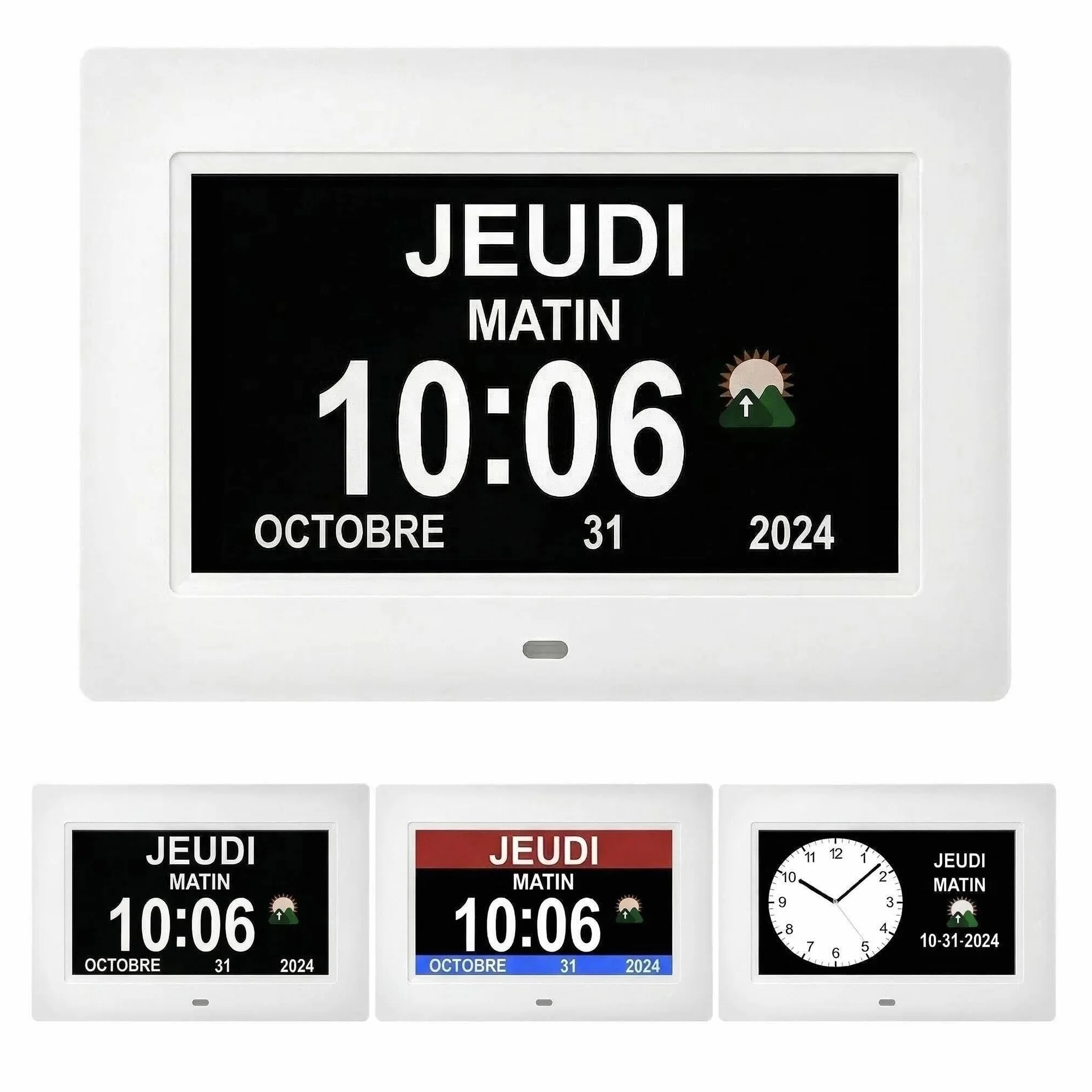 Grande Horloge numérique Réveil pour Personnes âgées Blanc 7 Pouces