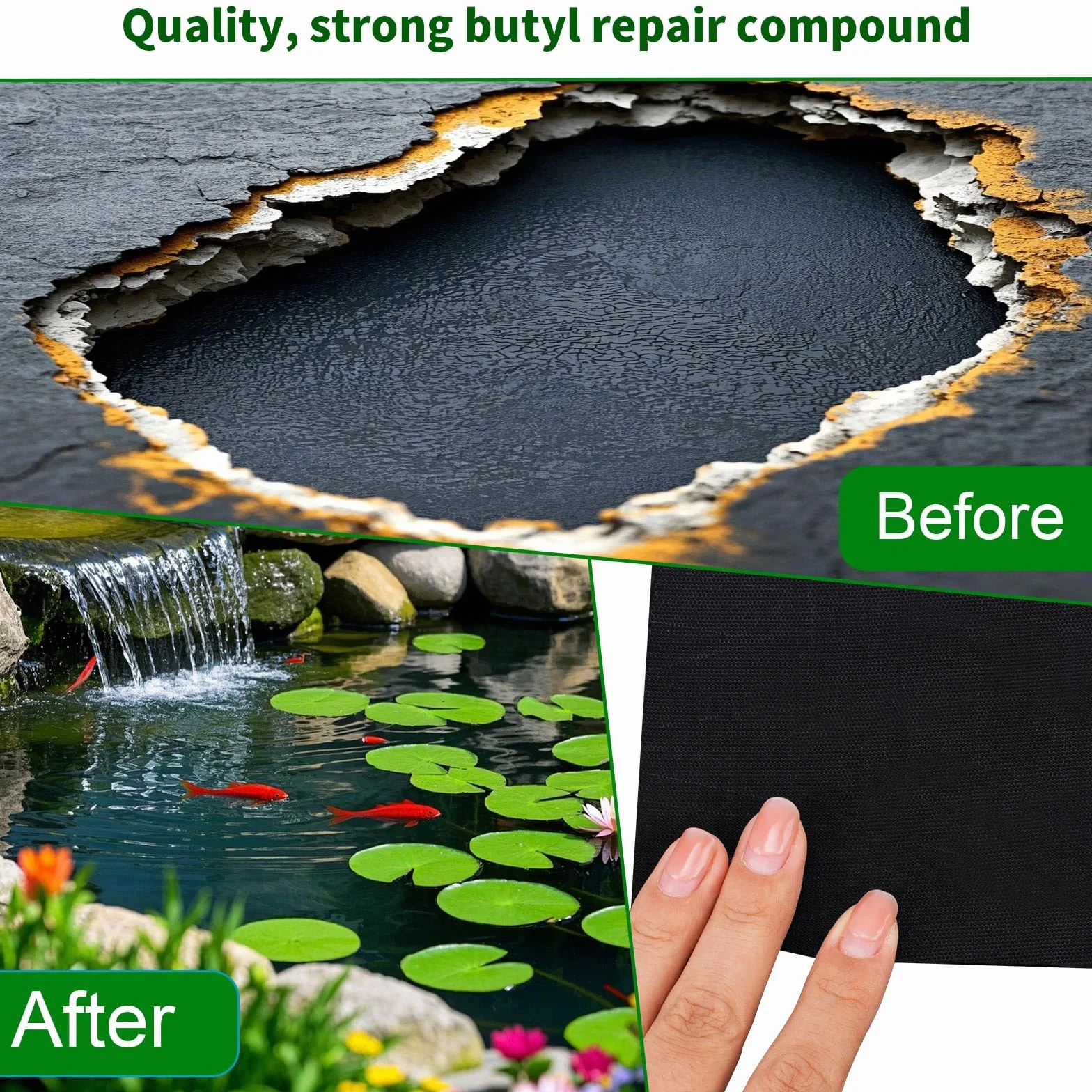 Kit de Réparation Liner d'Étang EPDM Autoadhésif 20x20cm 3 Pièces