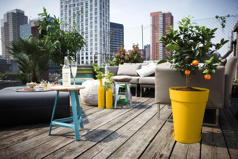 Elho Loft Urban Rond Haut 35 Pot De Fleurs Extérieur Ø 33.5 x H 45.3 cm Jaune Ocre