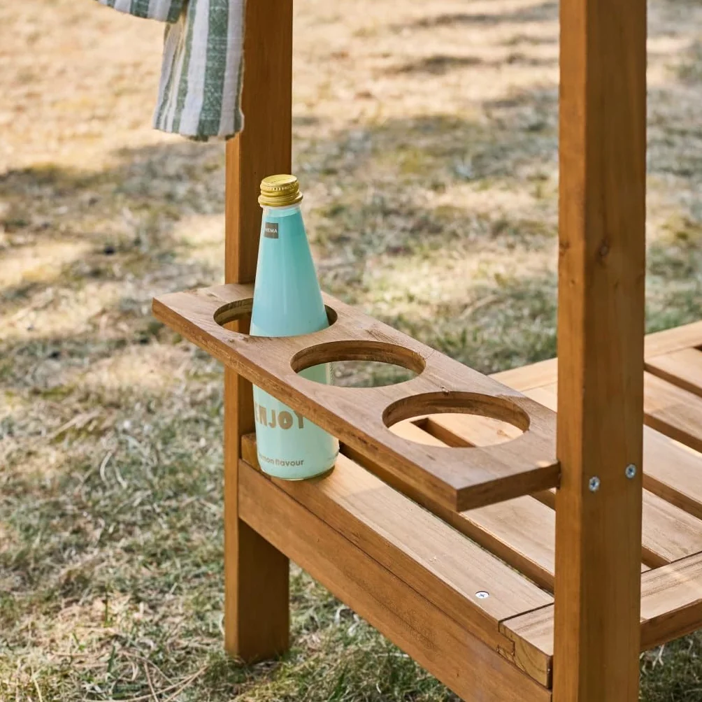 sweeek Desserte extérieure 95 cm en Bois avec Roues et poignée Naturel 95x47x74 cm