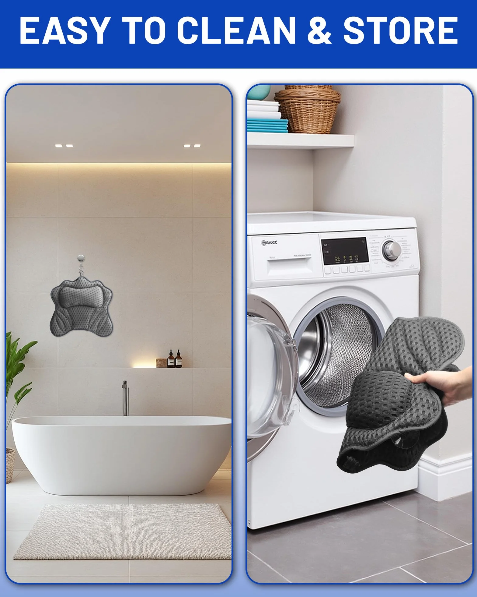 Oreiller de Bain Coussin de Baignoire Technologie 4D Air Mesh 6 Ventouses Puissantes