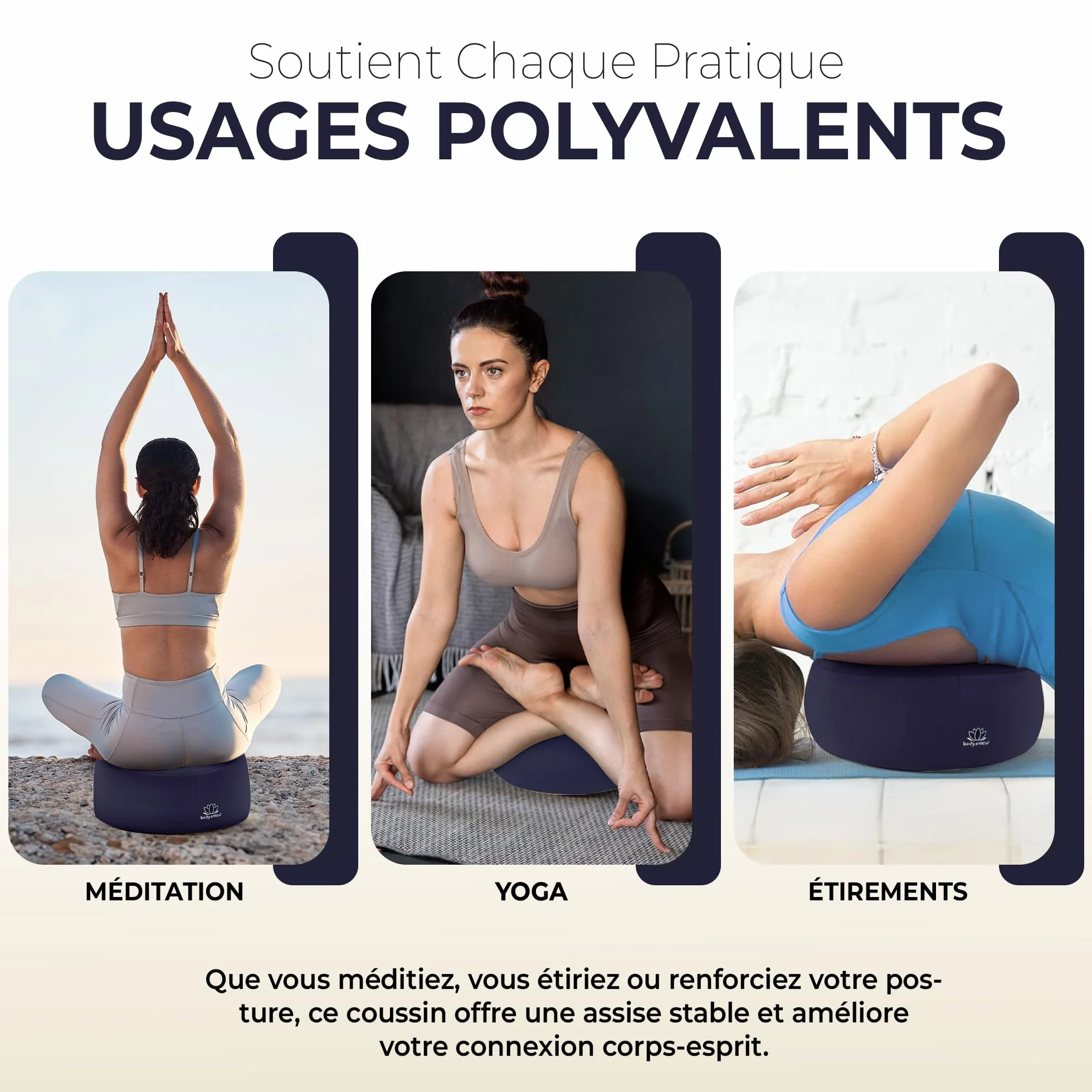 Body & Mind® Coussin de Yoga Coussin de Sol pour la méditation et Le Yoga ; Housse Lavable et Rembourrage Respirant de qualité supérieure ; Hauteur d'assise 19 cm