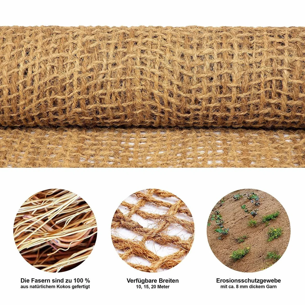 Floordirekt Tapis de remblai 700 g/m² 10 m Protection contre l'érosion Fibres naturelles de coco Résistant aux intempéries