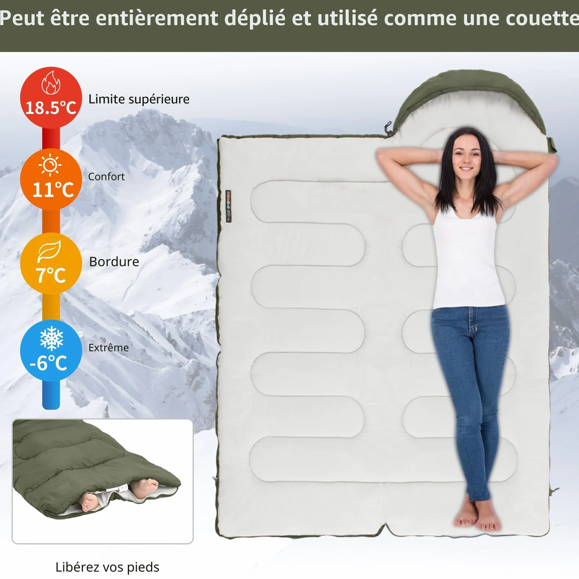 Naturehike Sac de Couchage Compact 3 Saisons,Confortable Surdimensionné 220x85cm adapté Adultes,Combiner dans Un Sac de Couchage 2 Personnes,Ultra léger Portable,avec Sac de Compression