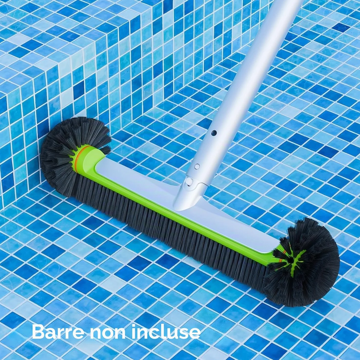 Brosse de piscine ronde robuste avec dos en aluminium renforcé et poils solides