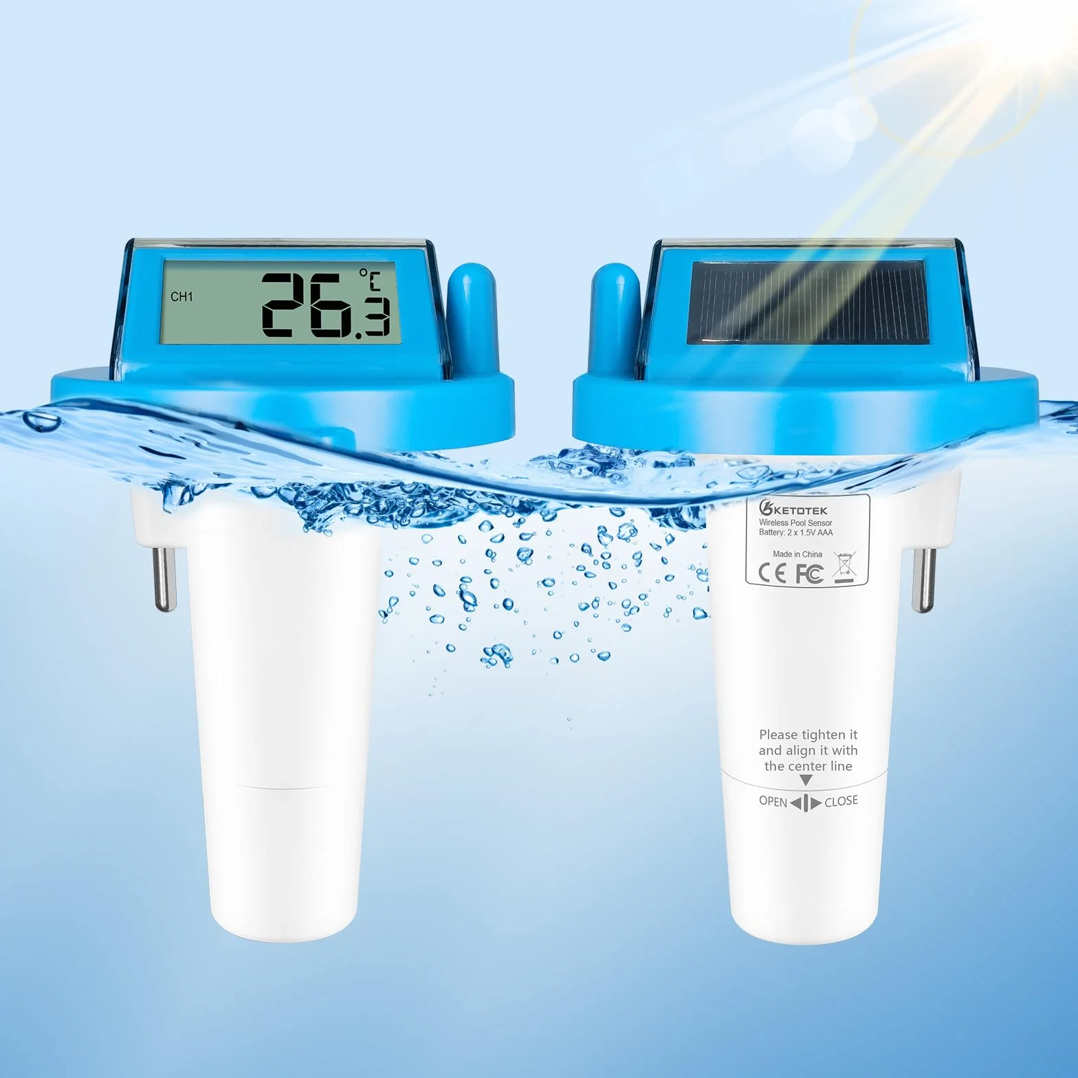 KETOTEK Thermomètre de piscine sans fil IPX8 étanche numérique flottant