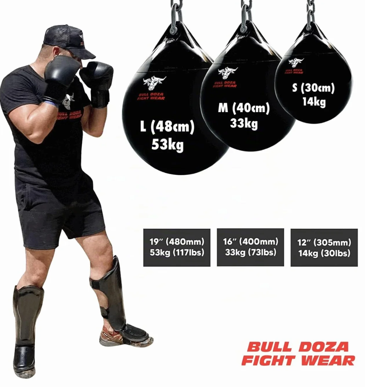 Bull Doza Fight WearWater Punch Bag - Robuste - Étanche - Trois Tailles