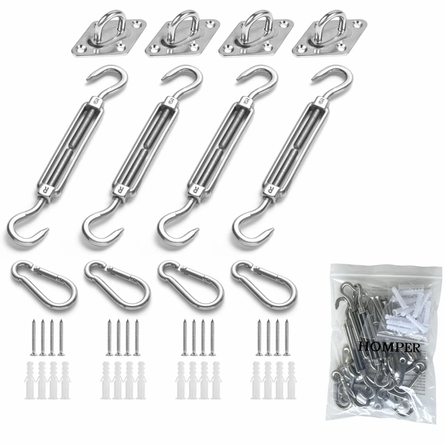 HOMPER Kit de Fixation pour Voile d'ombrage en Acier Inoxydable, Triangle, Carré, Rectangulaire
