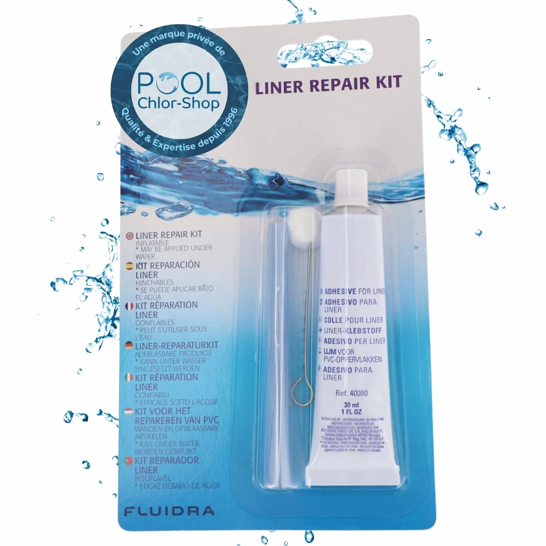 Kit de Réparation Piscine sous l'eau, Colle & 2 Rustines 20 x 9,5 cm, Réparation Gonflables PVC & Liners