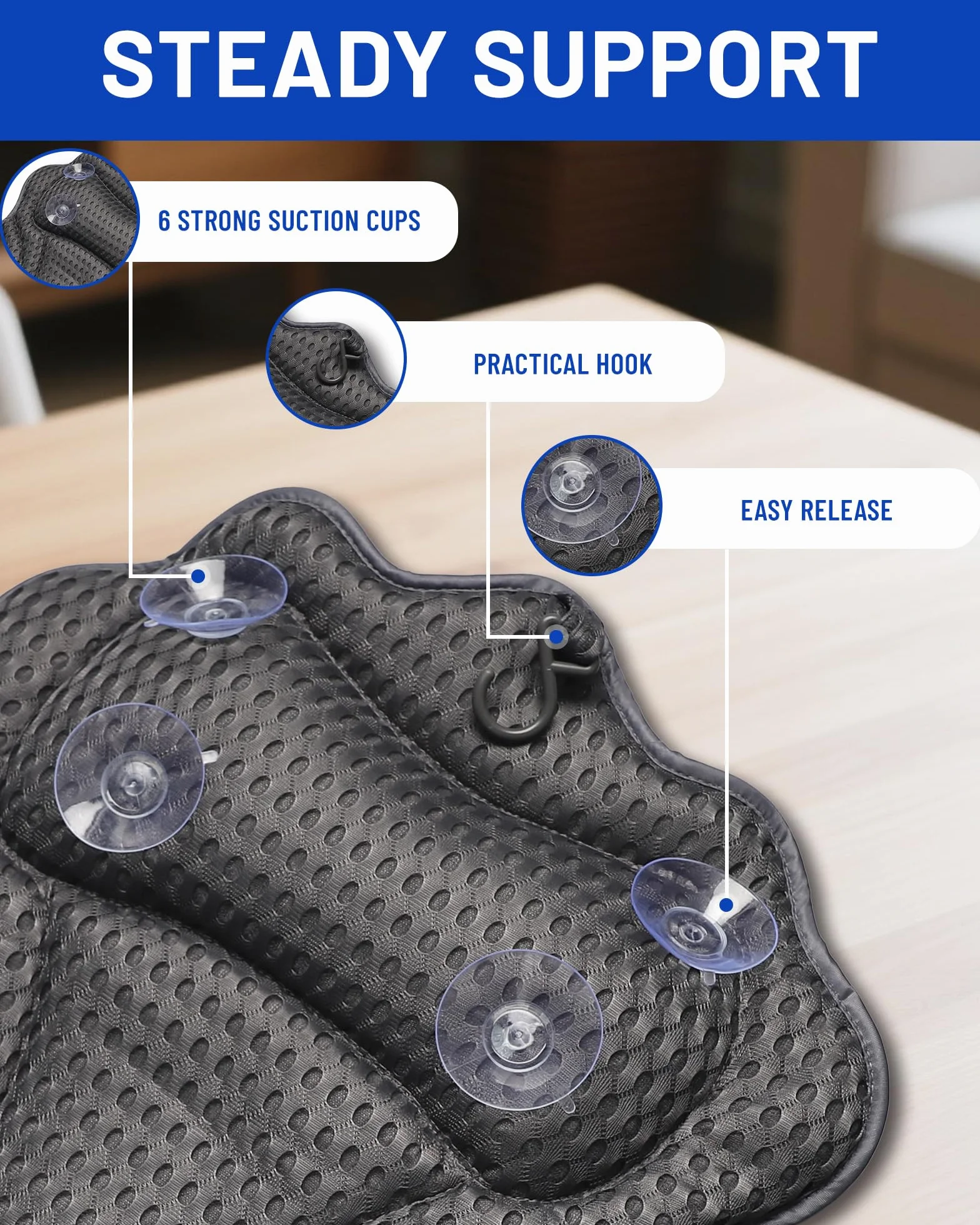 Oreiller de Bain Coussin de Baignoire Technologie 4D Air Mesh 6 Ventouses Puissantes