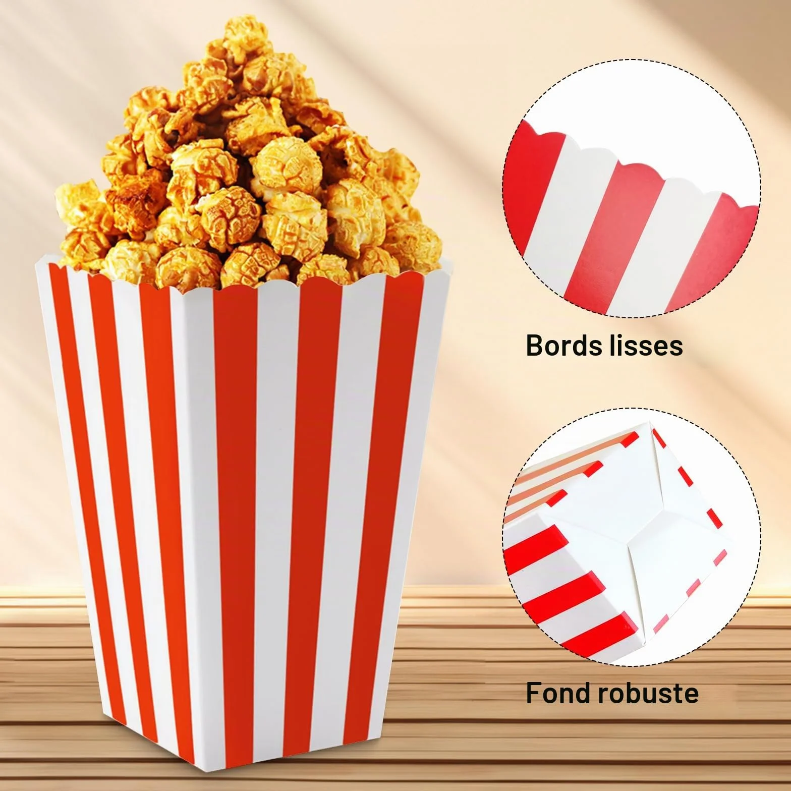 Boîtes à Popcorn Rétro 50 Pièces 5 Couleurs Carton pour Anniversaires Soirées Cinéma