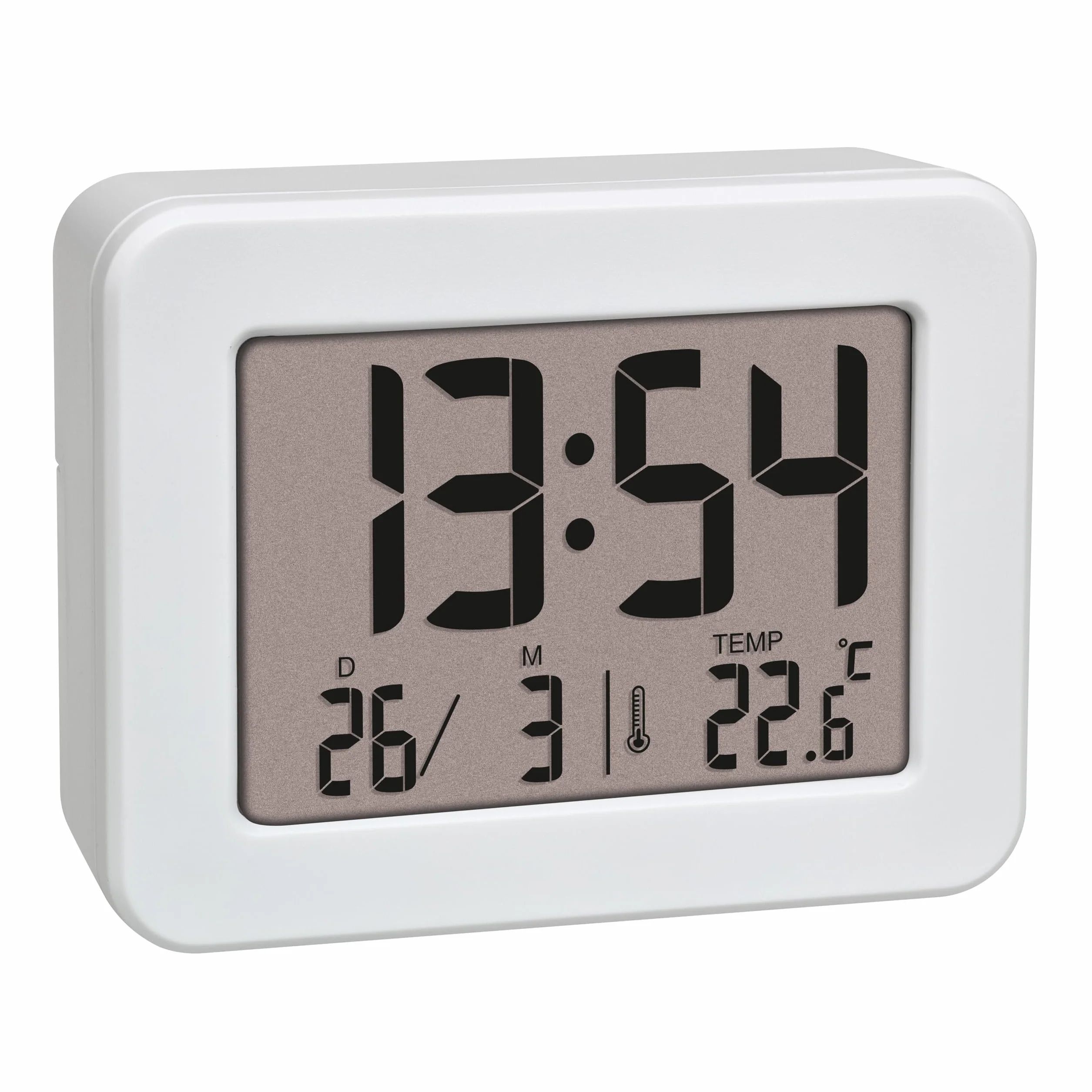 TFA Dostmann Mini Réveil Numérique avec Température, Horloge de Bureau, Alarme, Date, Blanc