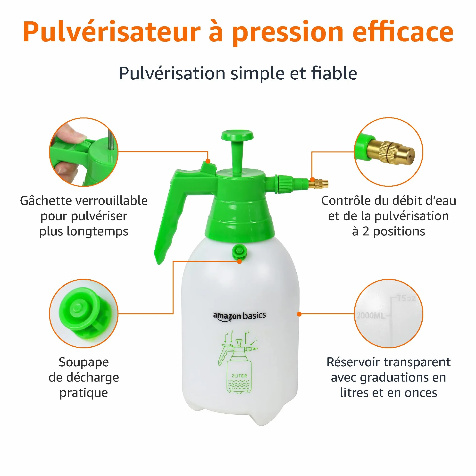 Amazon Basics Pulvérisateur à pression 2 litres