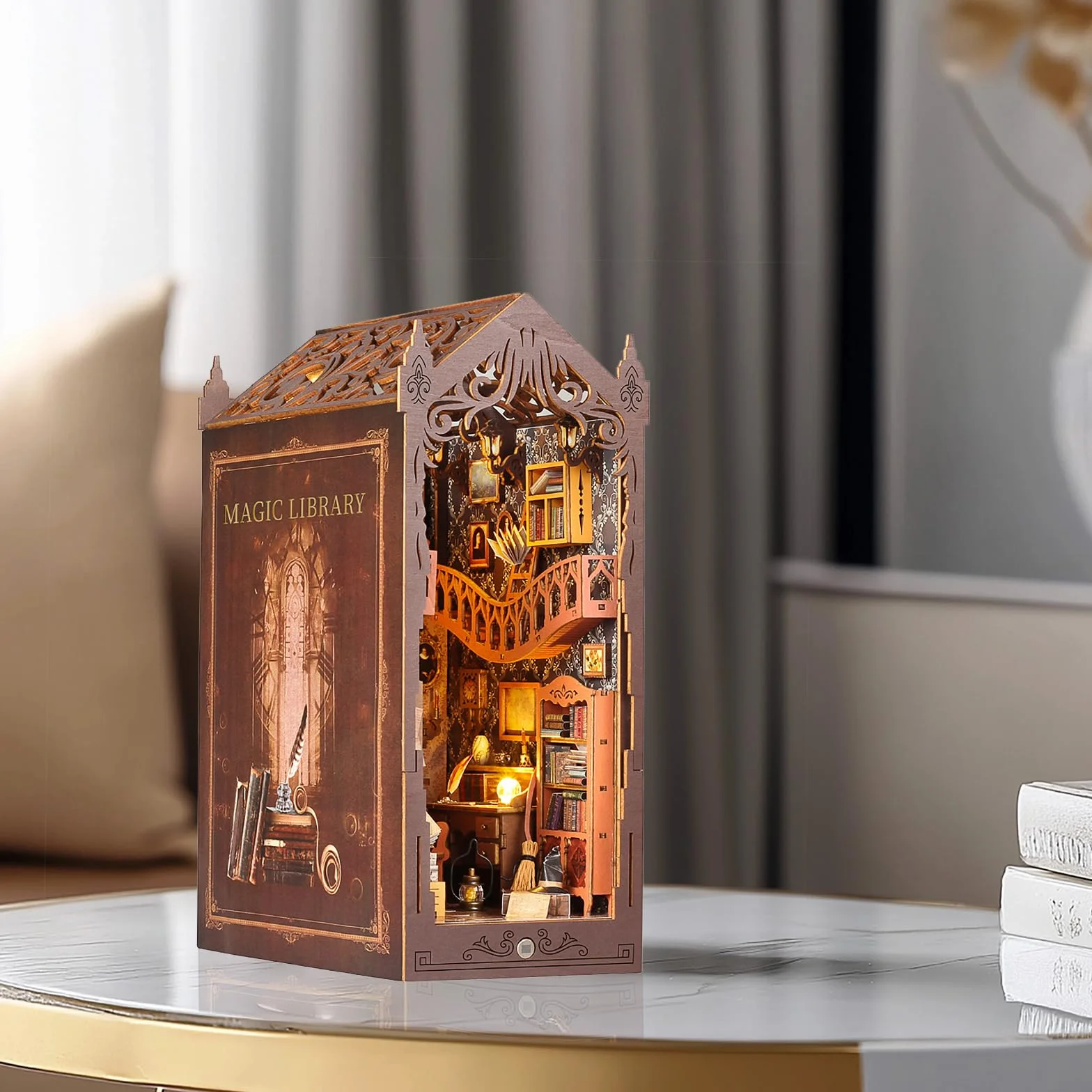 Bibliothèque Book Nook en Bois Kit DIY Miniature Maquette 3D Serre Livre pour Étagère - Magic House-2