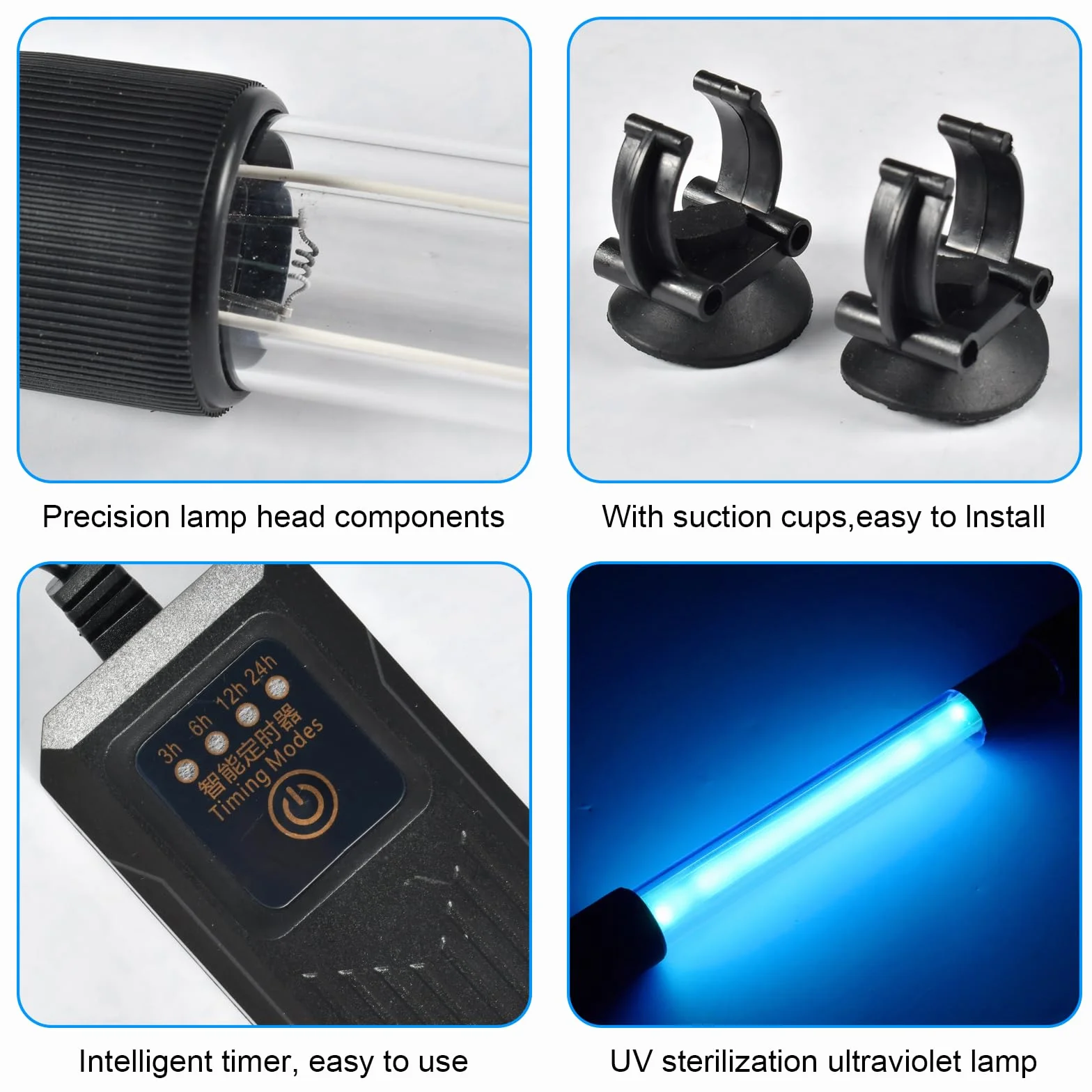 Funmo Stérilisateur UV Aquarium, Lampe Submersible pour Nettoyer Bassin et Poisson