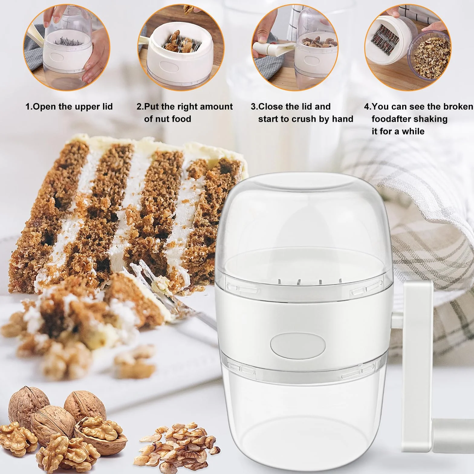 Broyeur de Noix Manuel, Moulin à Concasser avec 20 Sachets Refermables et Cuillère Doseuse pour Noix, Amandes, Noisettes