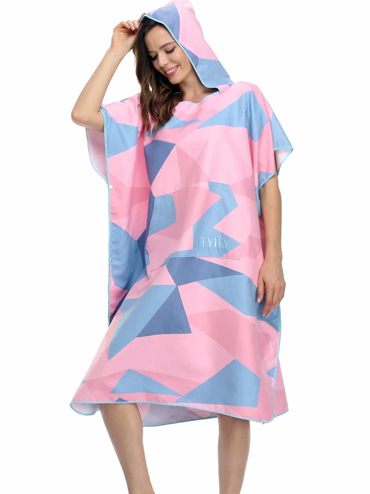 Serviette Poncho Ultra légère et, Surfing Changement Serviette Robe avec Capuche Microfibre(PinkGeometry,L)