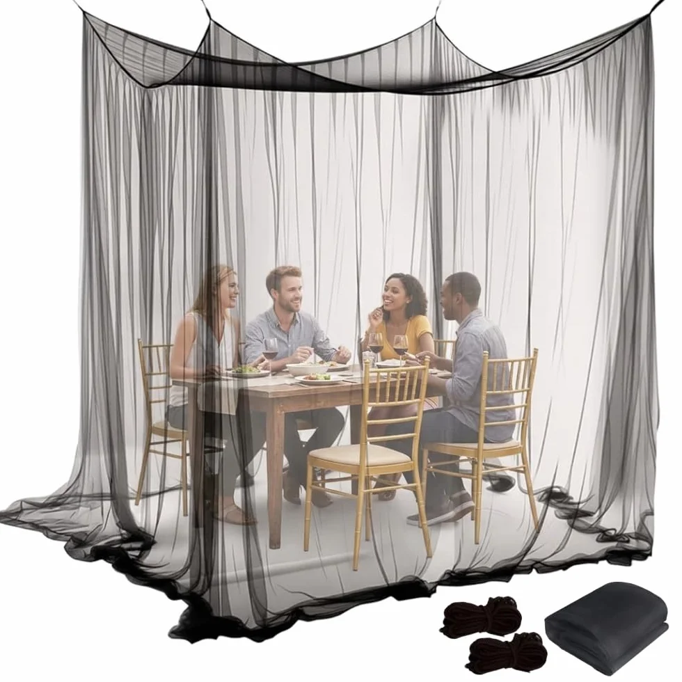Moustiquaire Extérieur XXL Noir 300x300x250 cm, 220 Mailles Filet Anti-Moustiques Respirant, Moustiquaire Pergola 3x3 pour Jardin Terrasse Balcon Et Camping