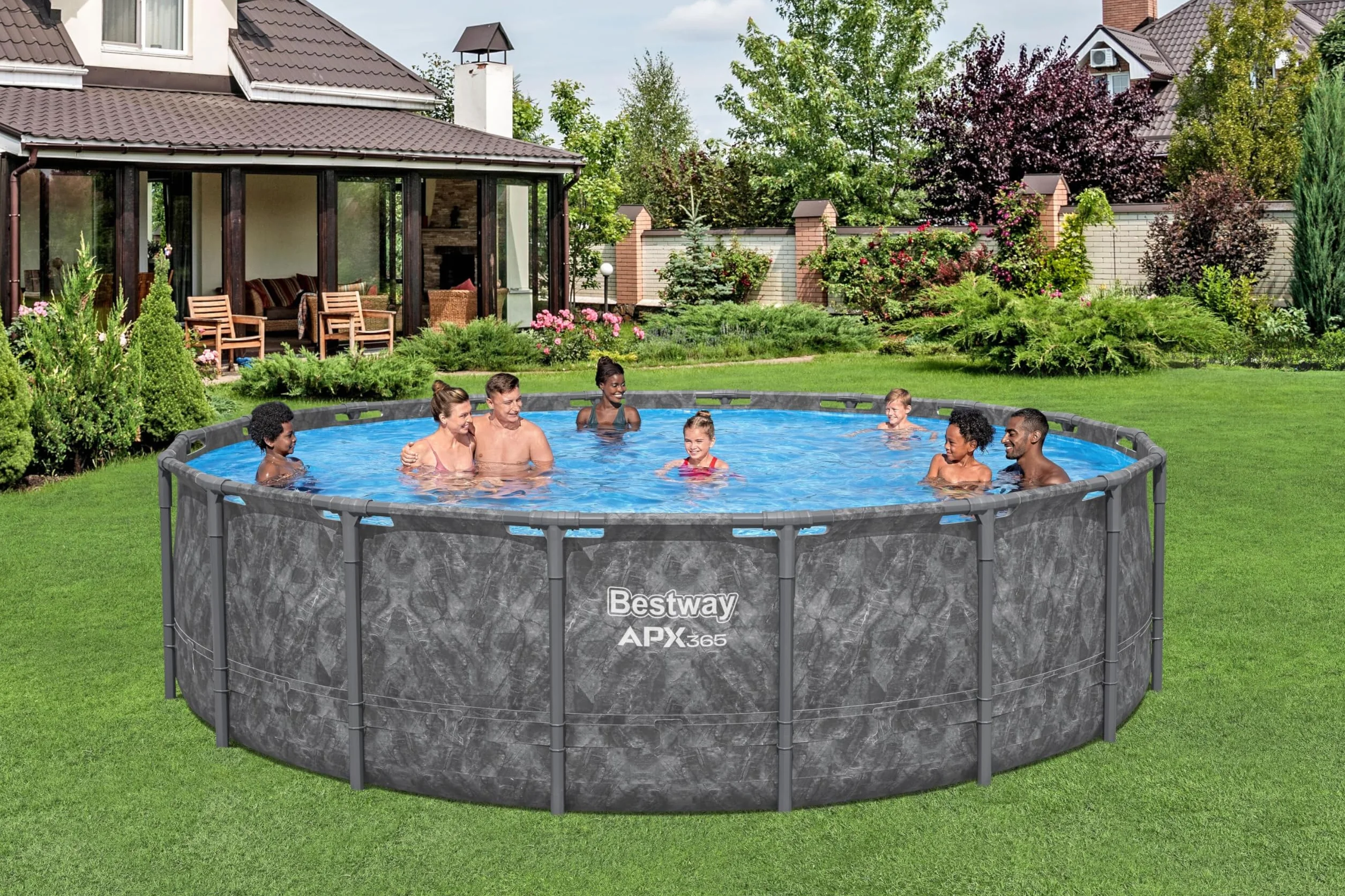 Bestway APX 365-549 cm x 549 cm x 132 cm Kit Piscine Hors Sol Ronde Gris foncé