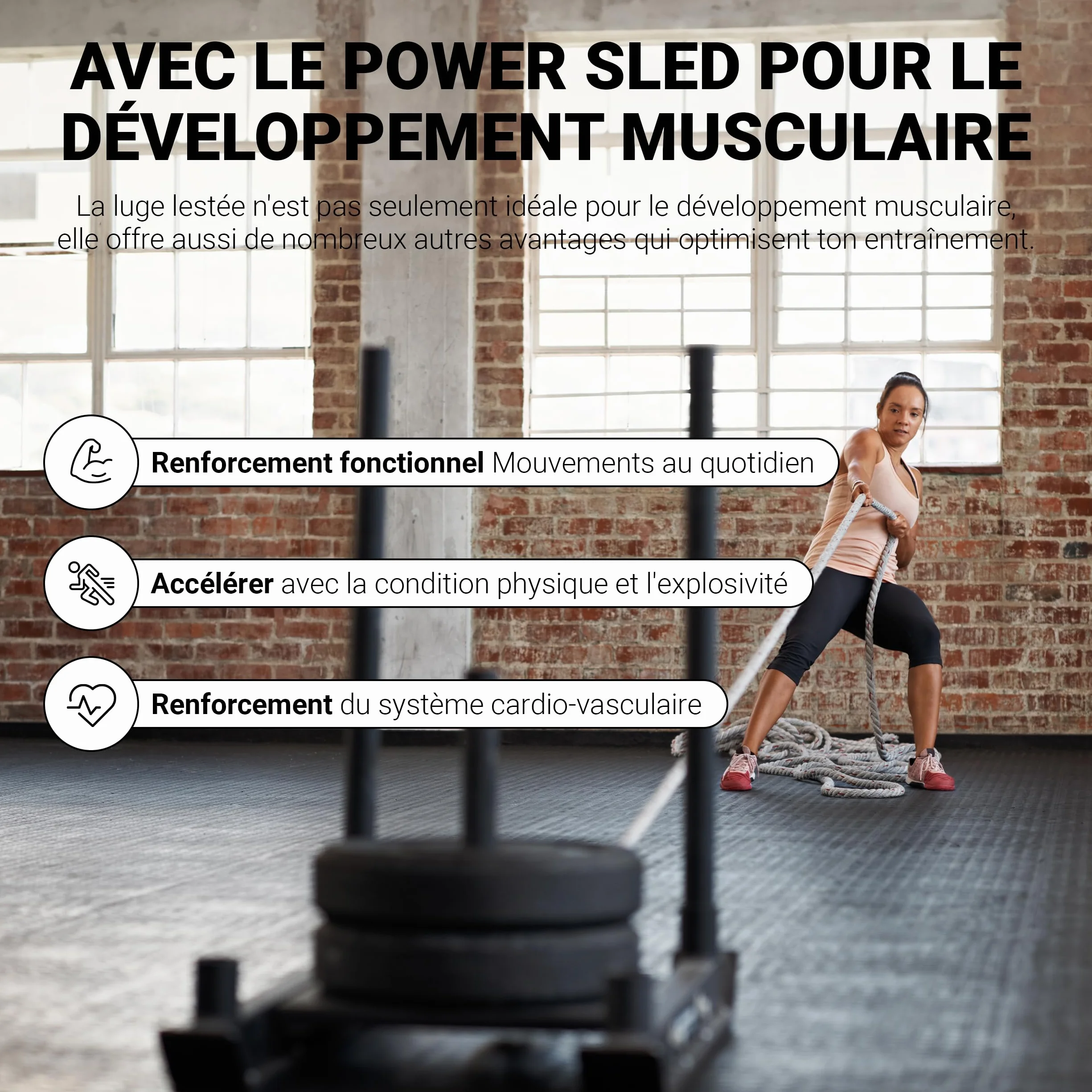 MSPORTS Luge lestée de qualité supérieure - Power Sled, luge de sprint et de traction, entraînement de force rapide, exercices de pression et de traction, noir