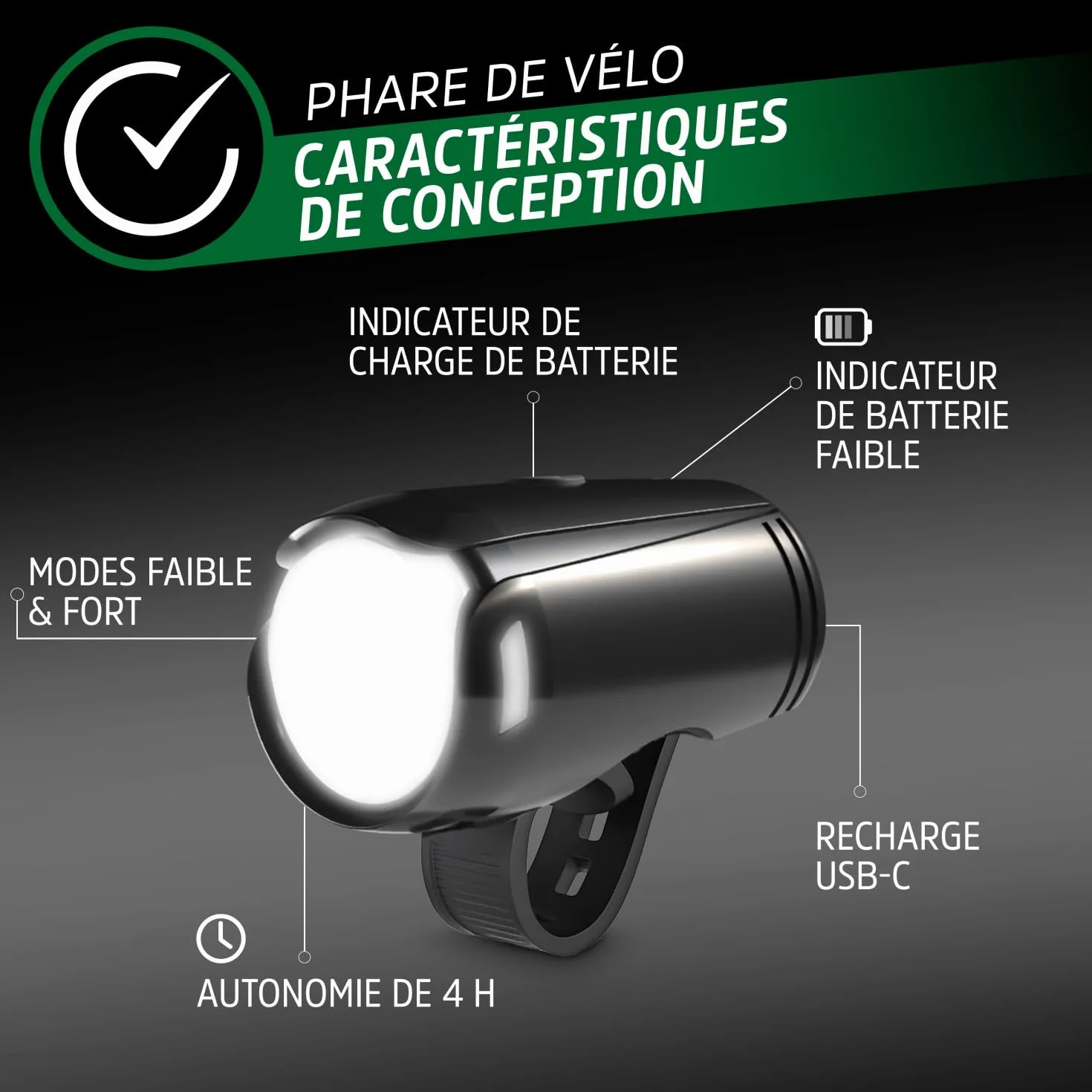 Energizer - Ensemble de Feux de vélo Avant et arrière Rechargeables 100 lumens, Feux USB, LED imperméables Avant et arrière pour pour la Conduite Nocturne.