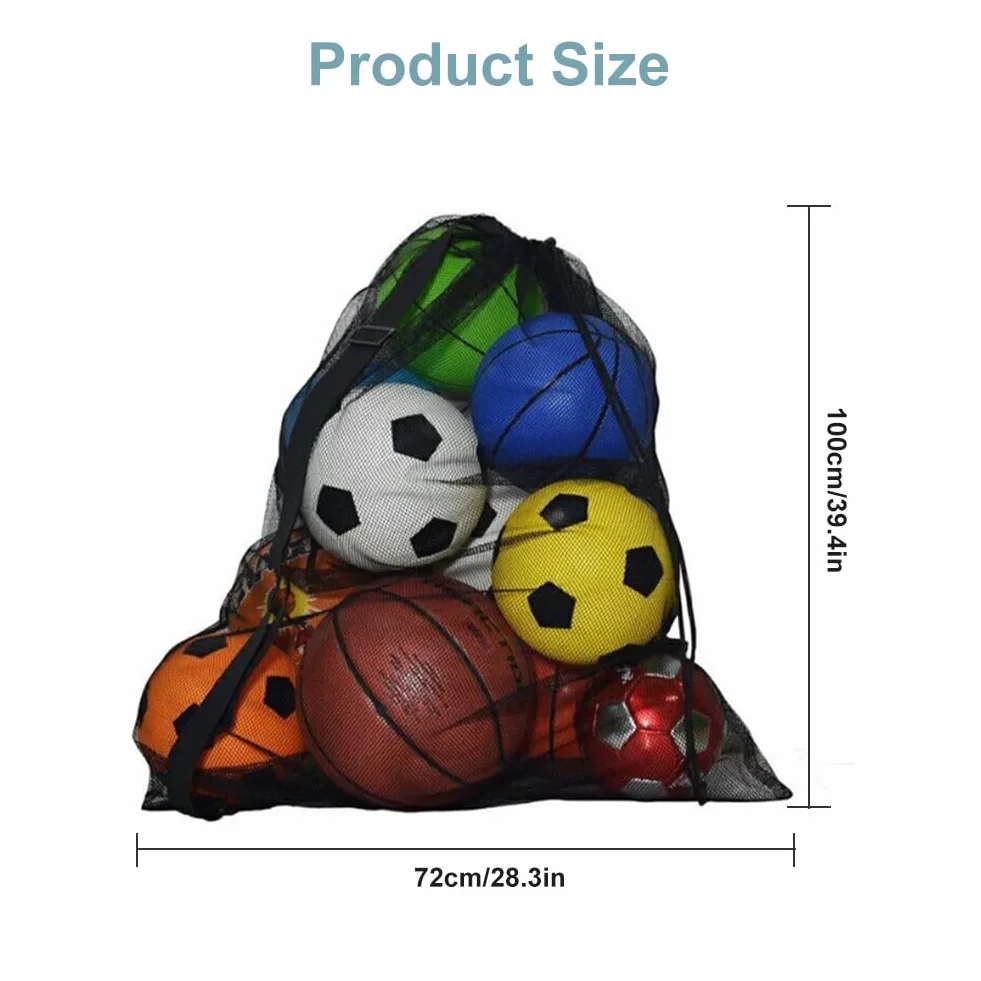 Helweet Sac de Ballon en Filet, Sac à Ballons de Foot, Sacs de Rangement pour Football, pour Basket-Ball Football Volley-Ball, Tennis, Rangement des Équipements de Sport Plage, 72 X 100 cm, Noir