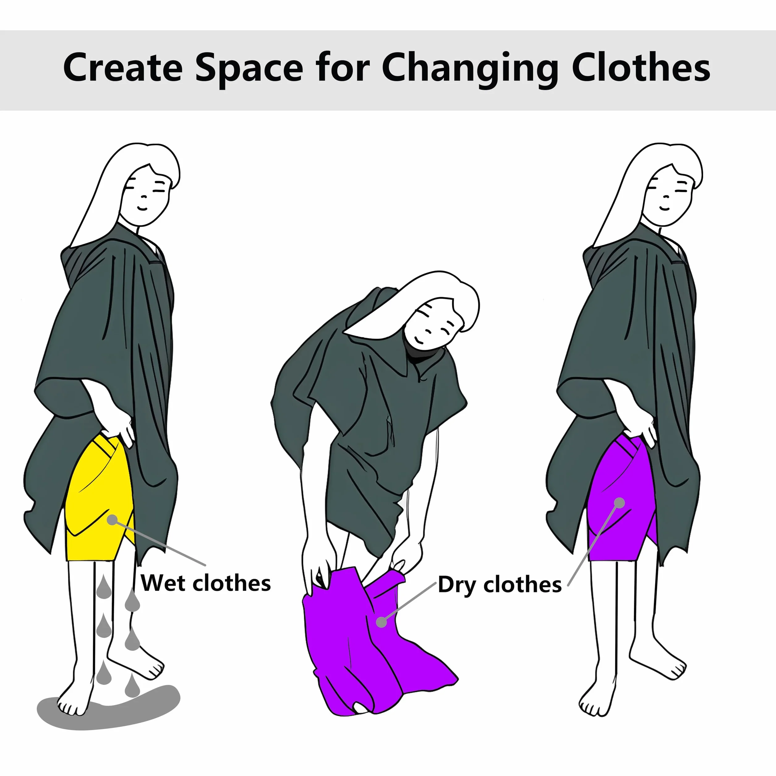 Poncho de Surf à Séchage Rapide, Serviette à Changer, Robe à Capuche pour Adultes Hommes Femmes, Microfibre Natation Plage Surf Plongée Maison Sources Chaudes Parka de Bain