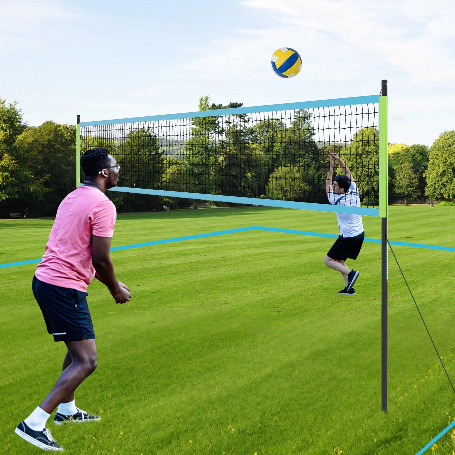 LIFEZEAL Filet de Volleyball 9,75m x 90 cm pour Piscine Portable avec poteaux réglables, Pompe, Sac de Transport