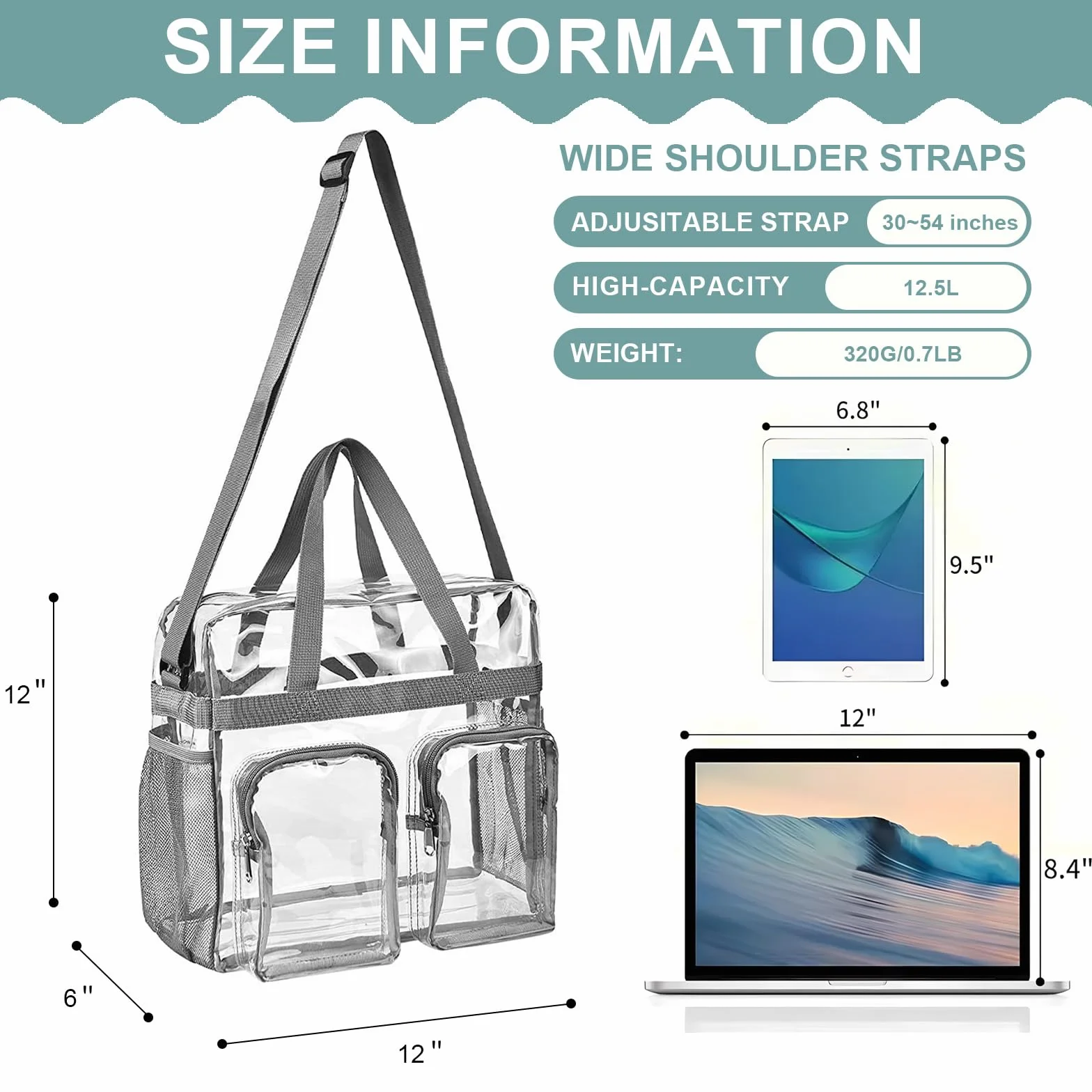 Sac Transparent PVC Sac à Main Transparent Sacs Fourre Tout Transparente Sacs Transparente Approuvé par Le Stade pour Les Sports, Sportifs (30x30x15cm)