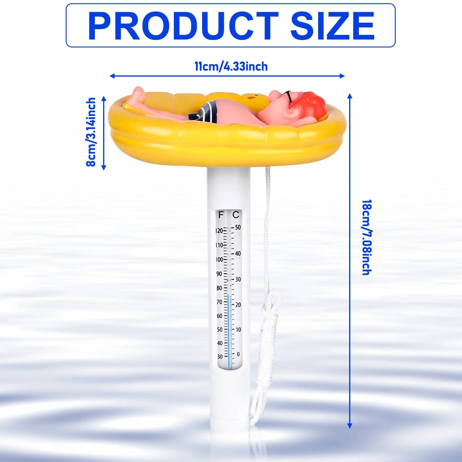 Thermomètre flottant piscine incassable jaune pour spa, aquarium