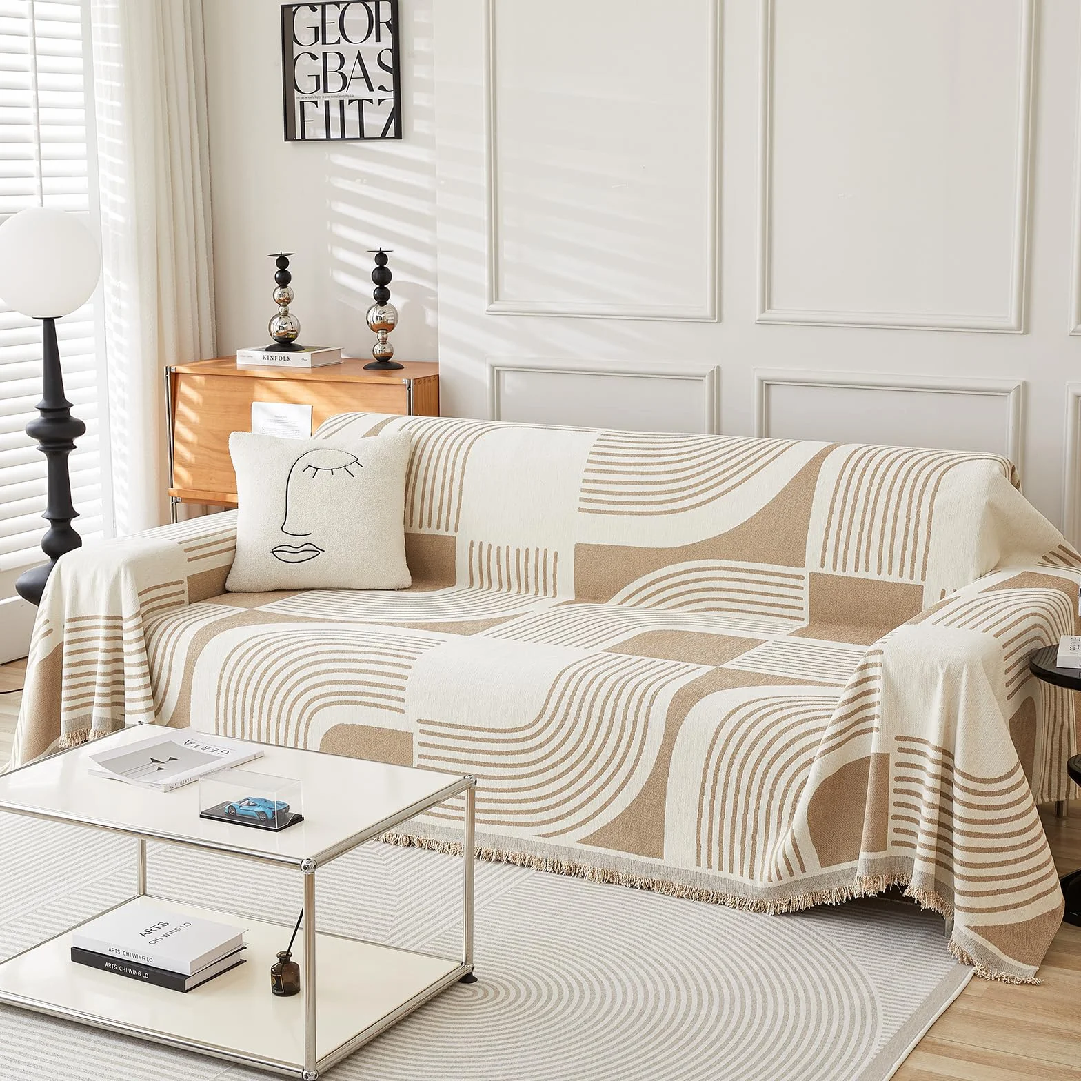 WEYOND Housse de Canapé Bohème en Chenille Lavable 230x380 cm Kaki