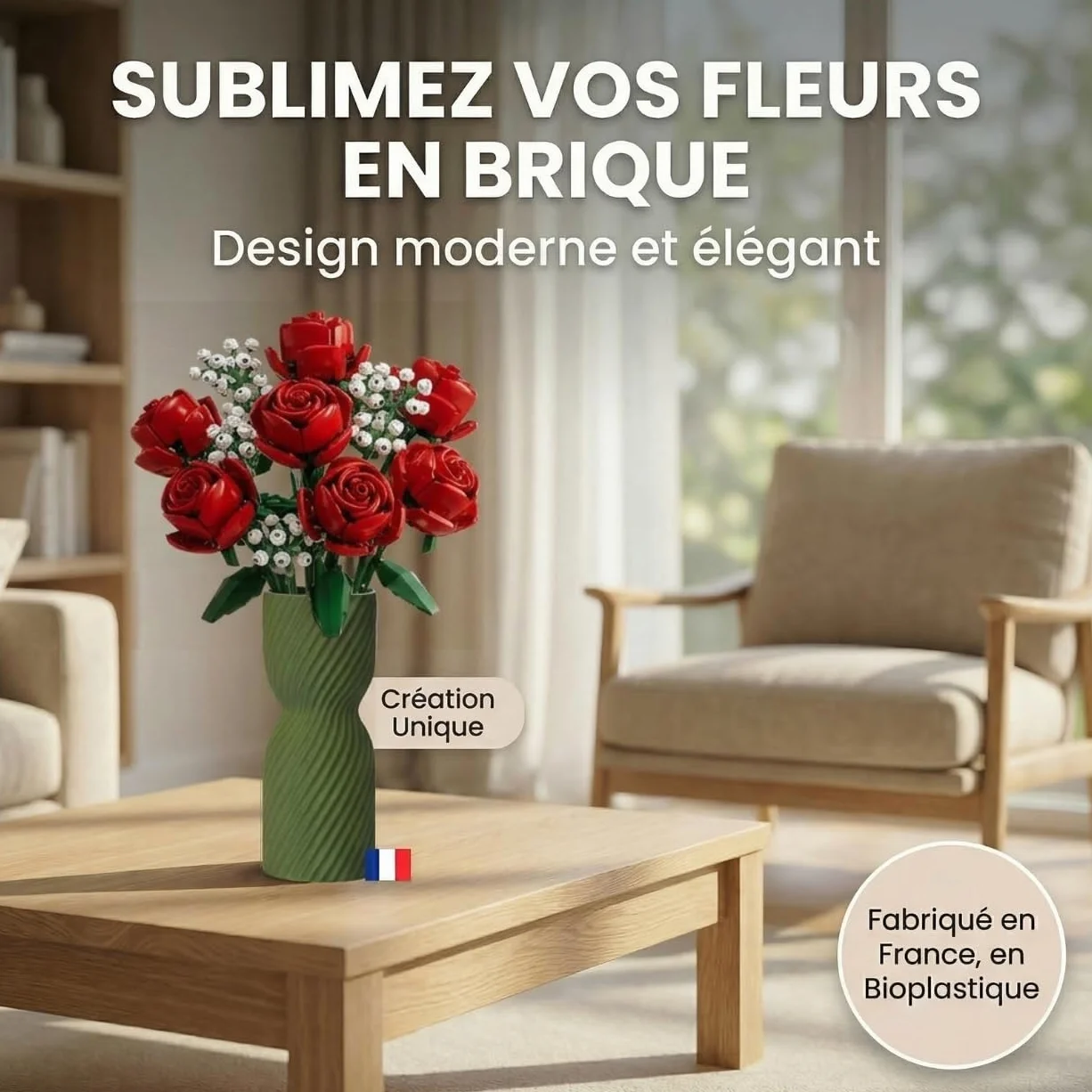 Vase pour Fleur Lego, Vase décoratif Lego Fleurs, Fabriqué en France